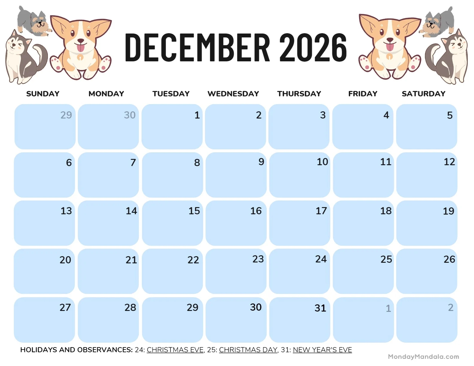 December 2026 Calendars 52 Free PDF Printables 