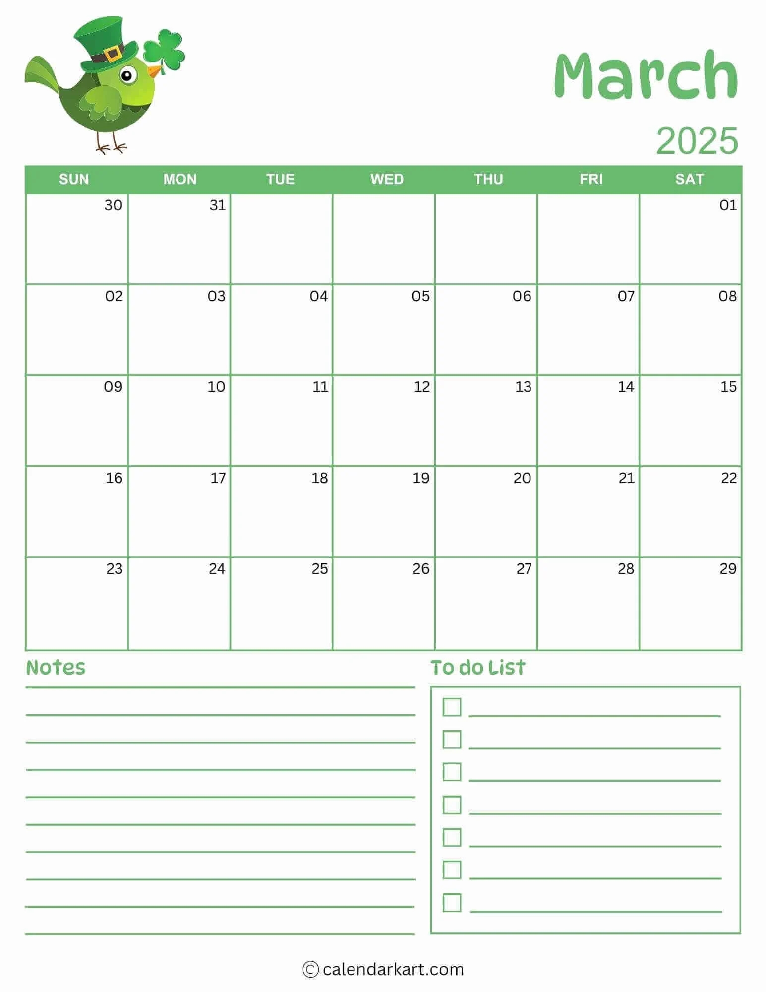 Free Printable March Calendar