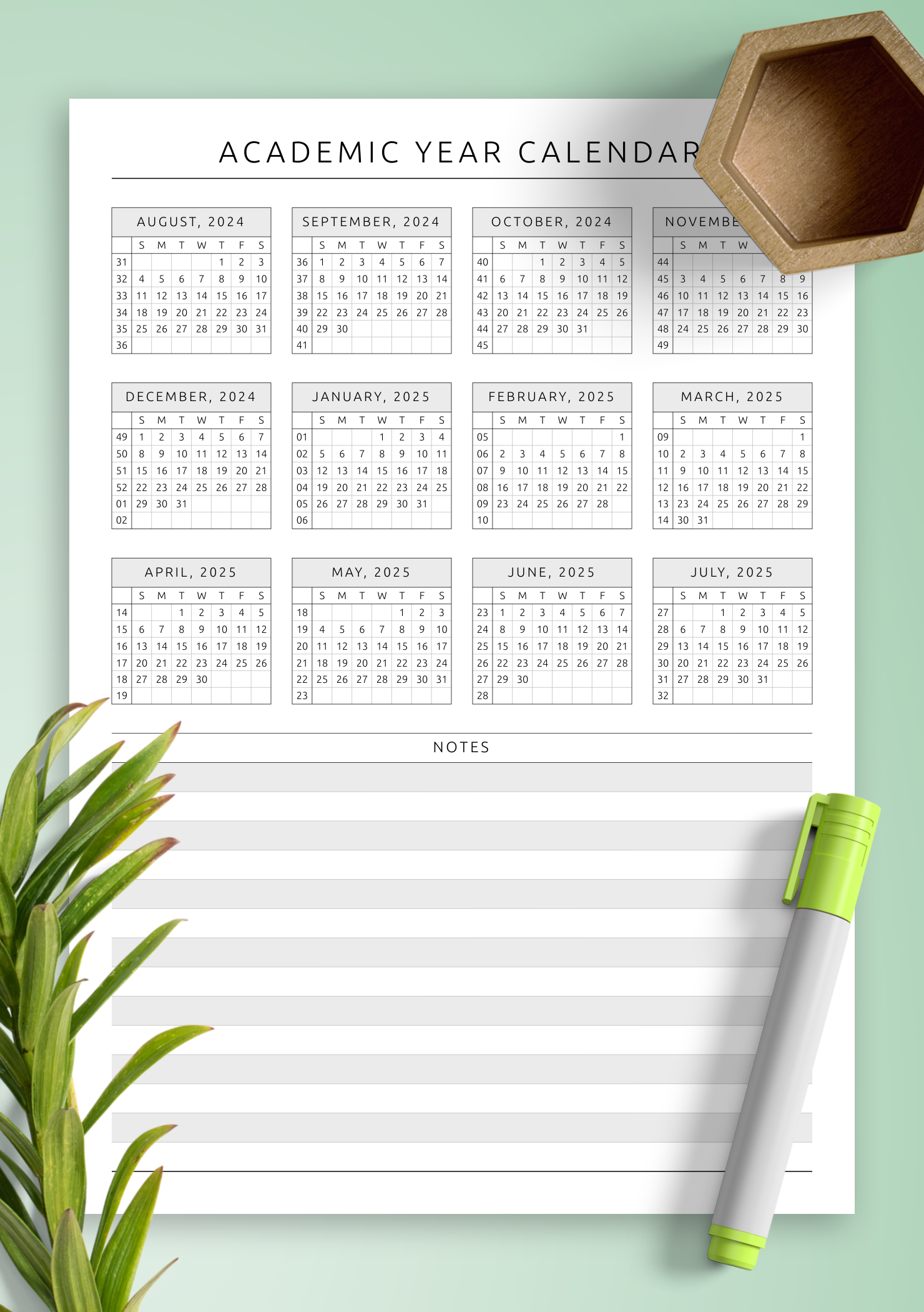 Year At A Glance Calendar Printable