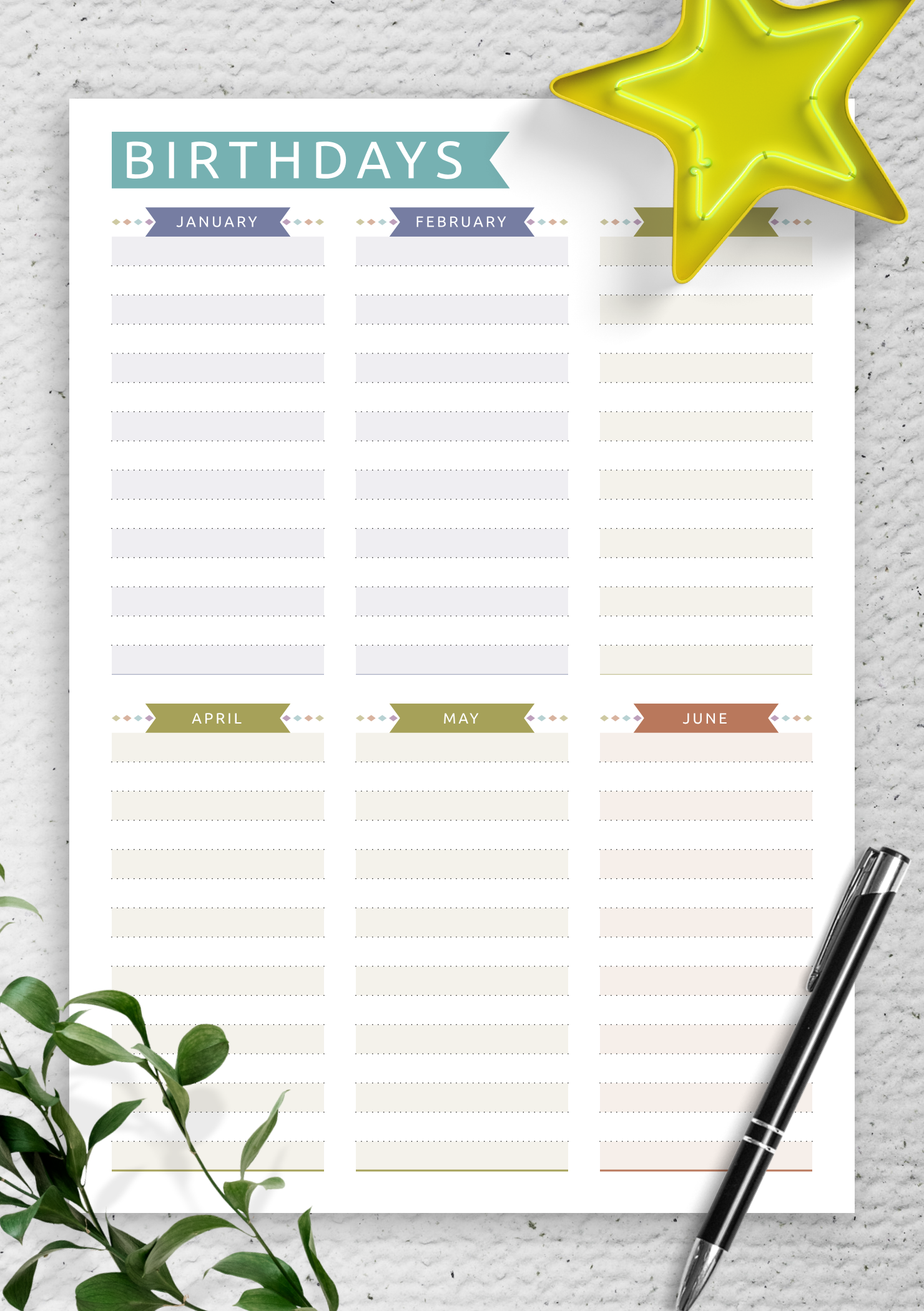 Calendar Birthdays Printable