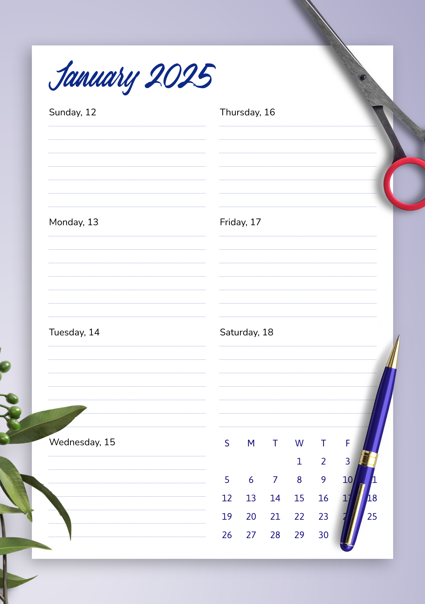 download printable weekly calendar template pdf