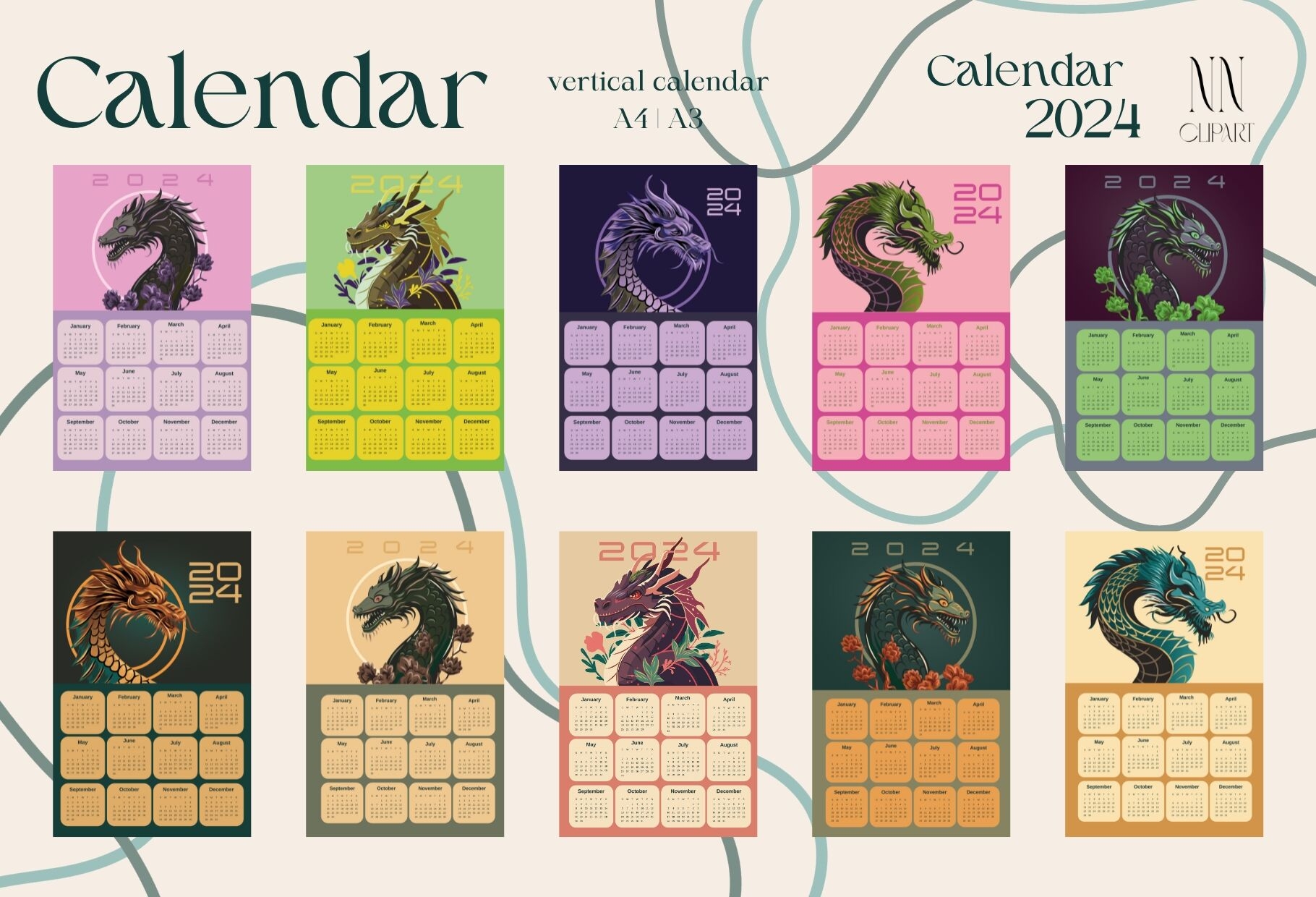 Dragon Calendar Templates 2024 By NNclipart TheHungryJPEG