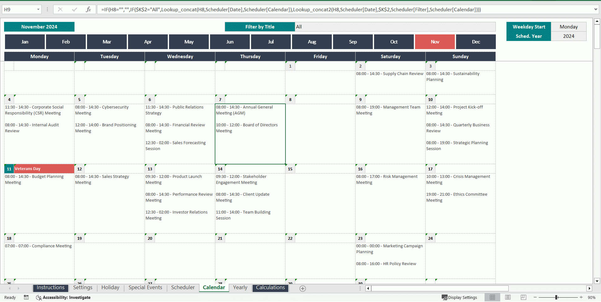 Dynamic Yearly And Monthly Calendar Appointment Scheduler Template Excel XLS Dynamic Yearly And Monthly Calendar Appointment Scheduler Template Excel XLS
