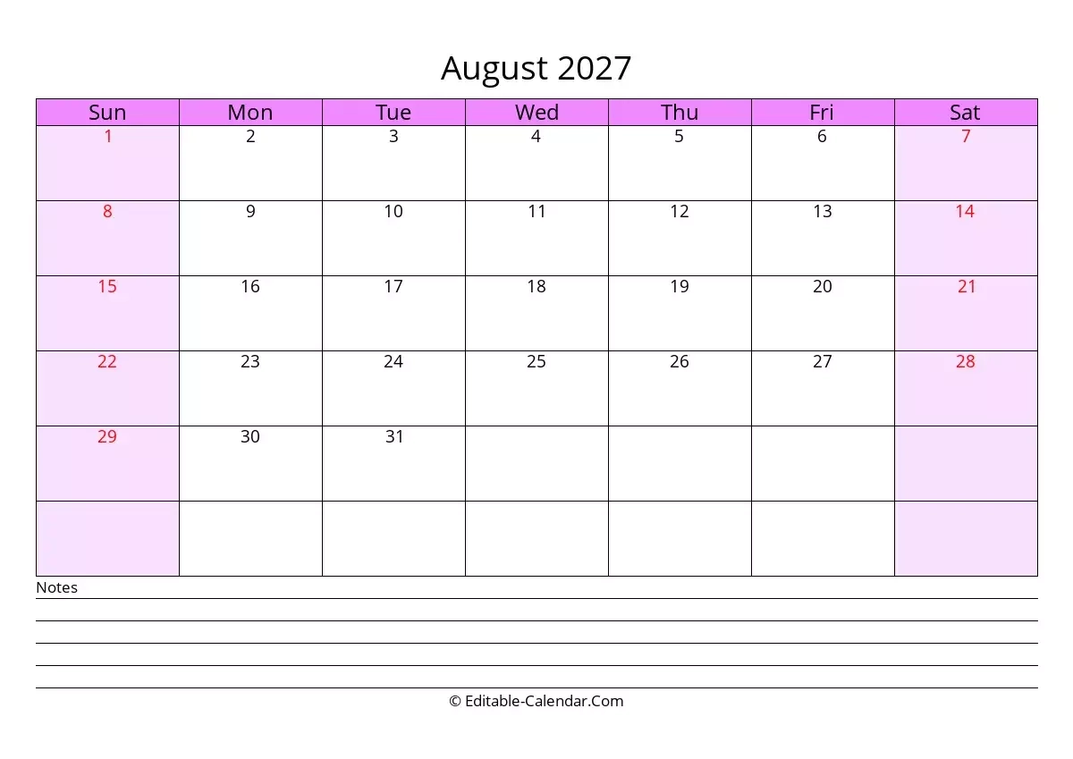 Printable Calendar June July August 2027