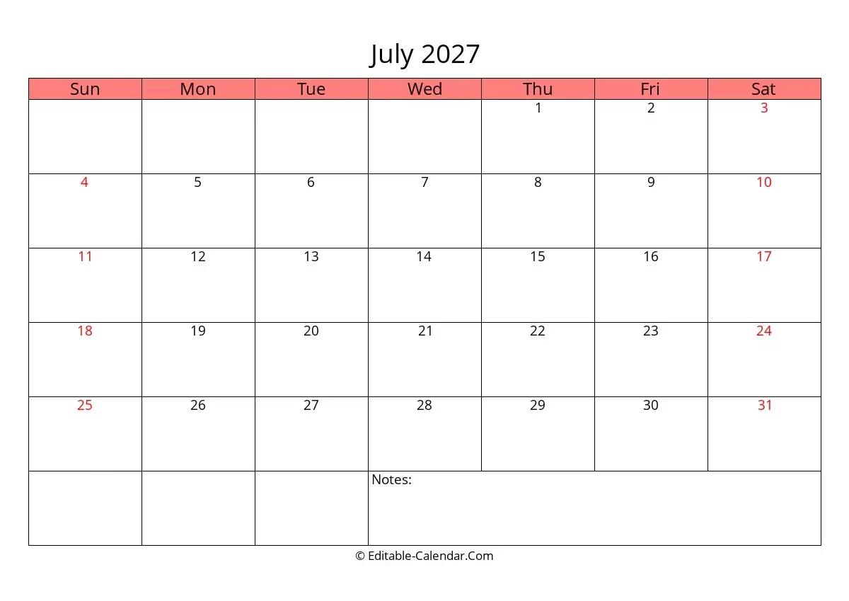 Printable June And July 2027 Calendar
