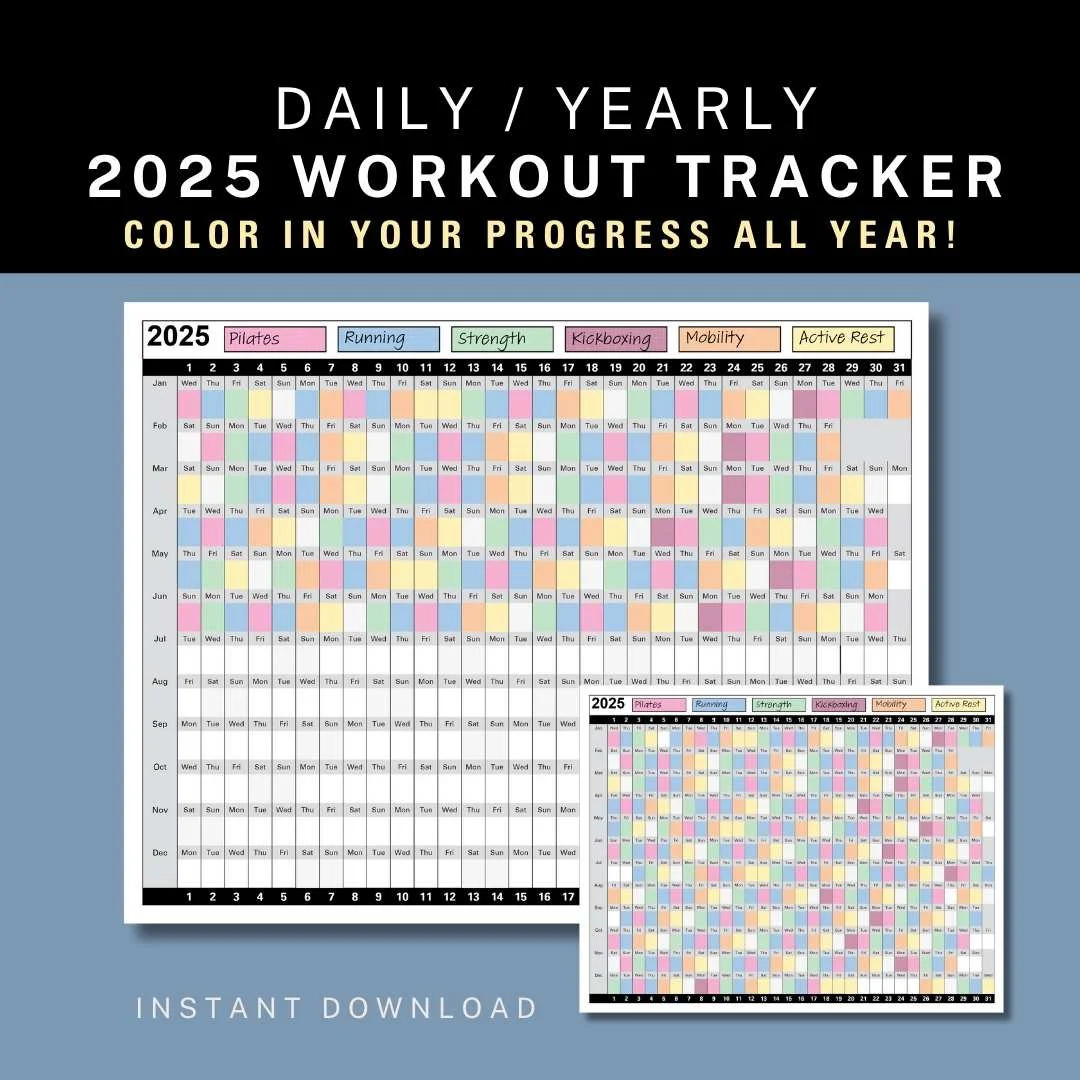 fitness tracker 2025 daily workout calendar coloring exercise log habit tracker color in yearly fitness calendar work out planner etsy