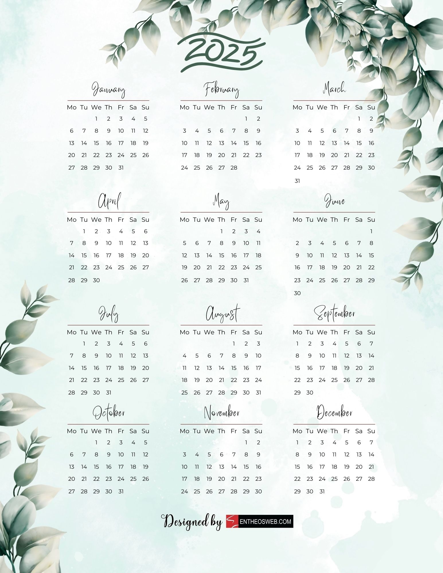 Free 2025 Calendars EntheosWeb