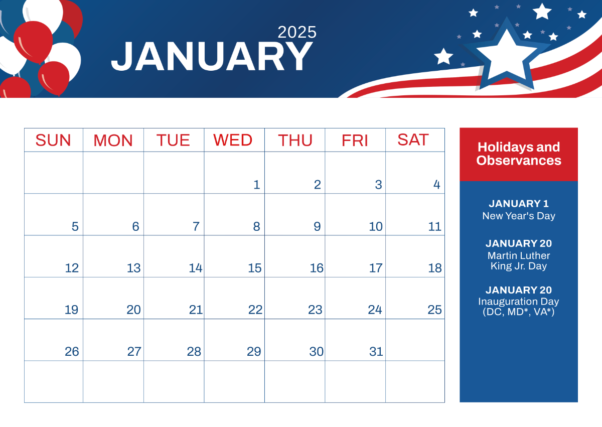 Free Printable Monthly Calendar 2025 With Holidays