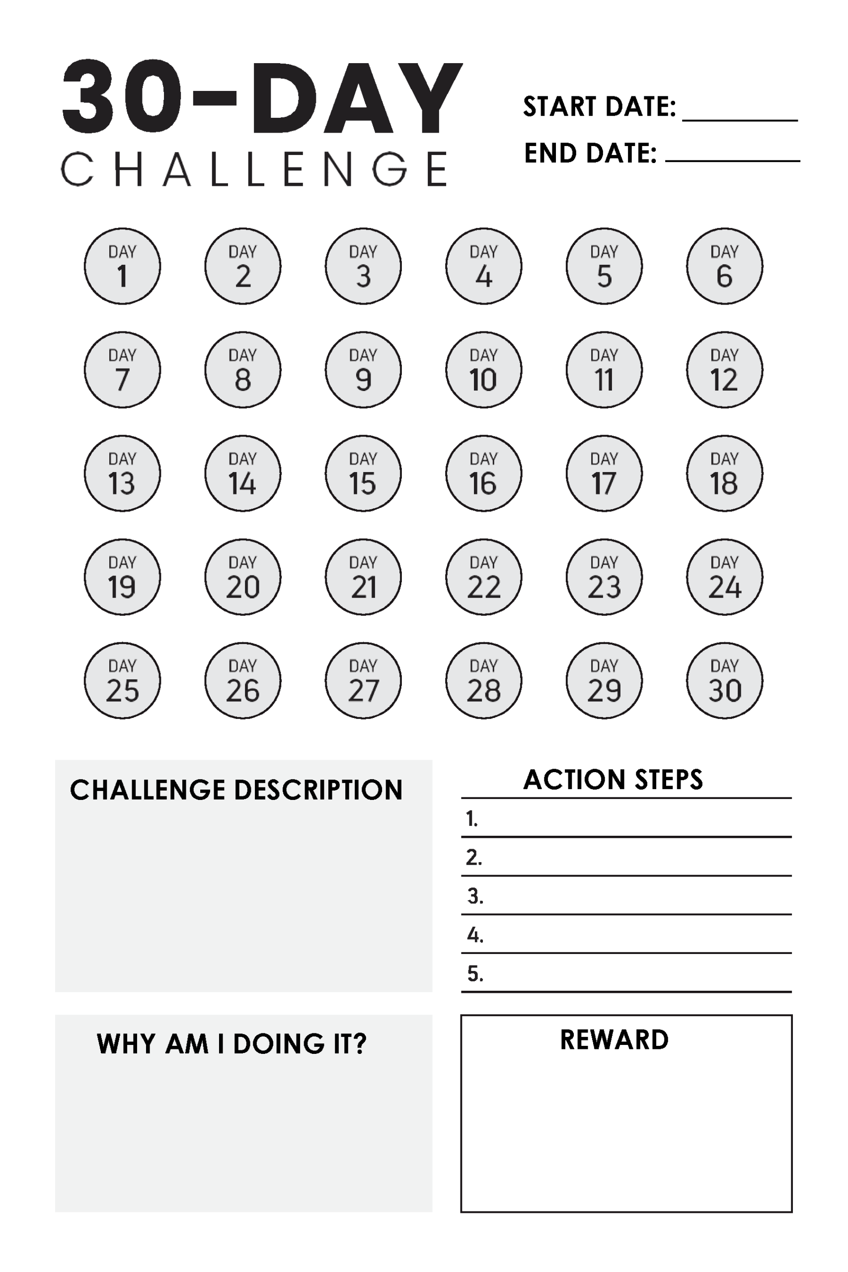 Free 30 Day Challenge Calendar