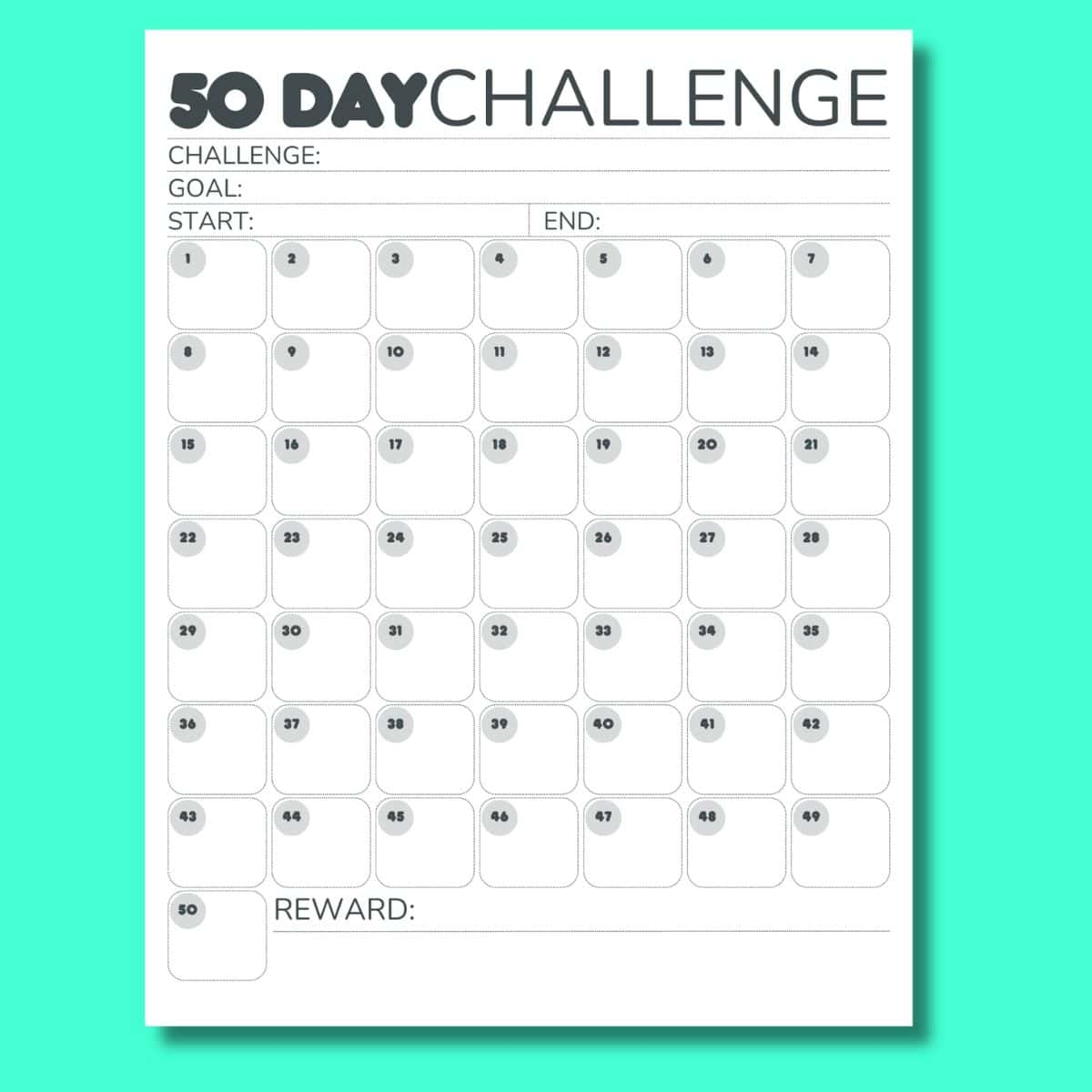Free 50 Day Challenge Calendar Printable Free 50 Day Challenge Calendar Printable