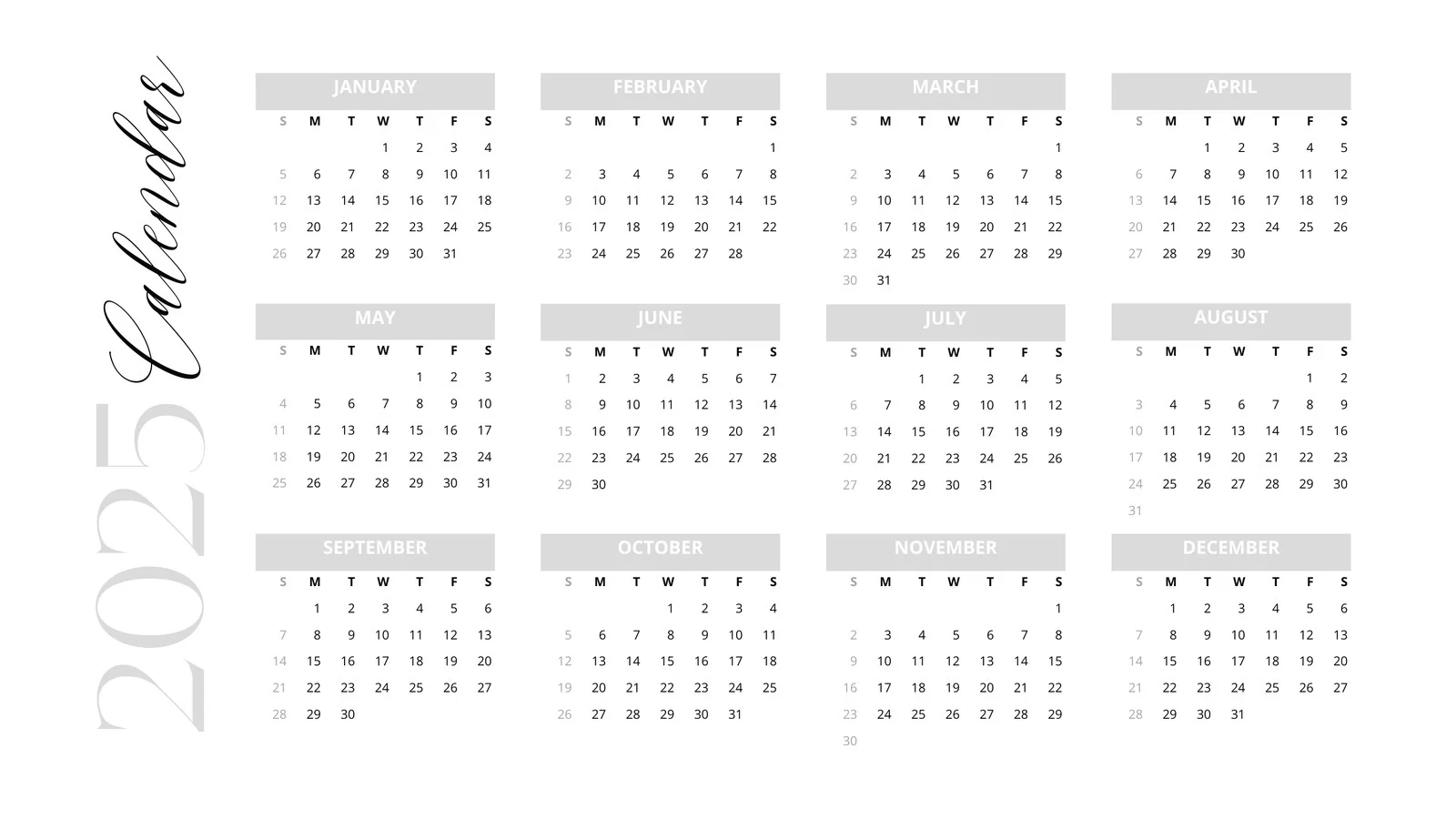 Free Printable 12 Month Calendar 2025