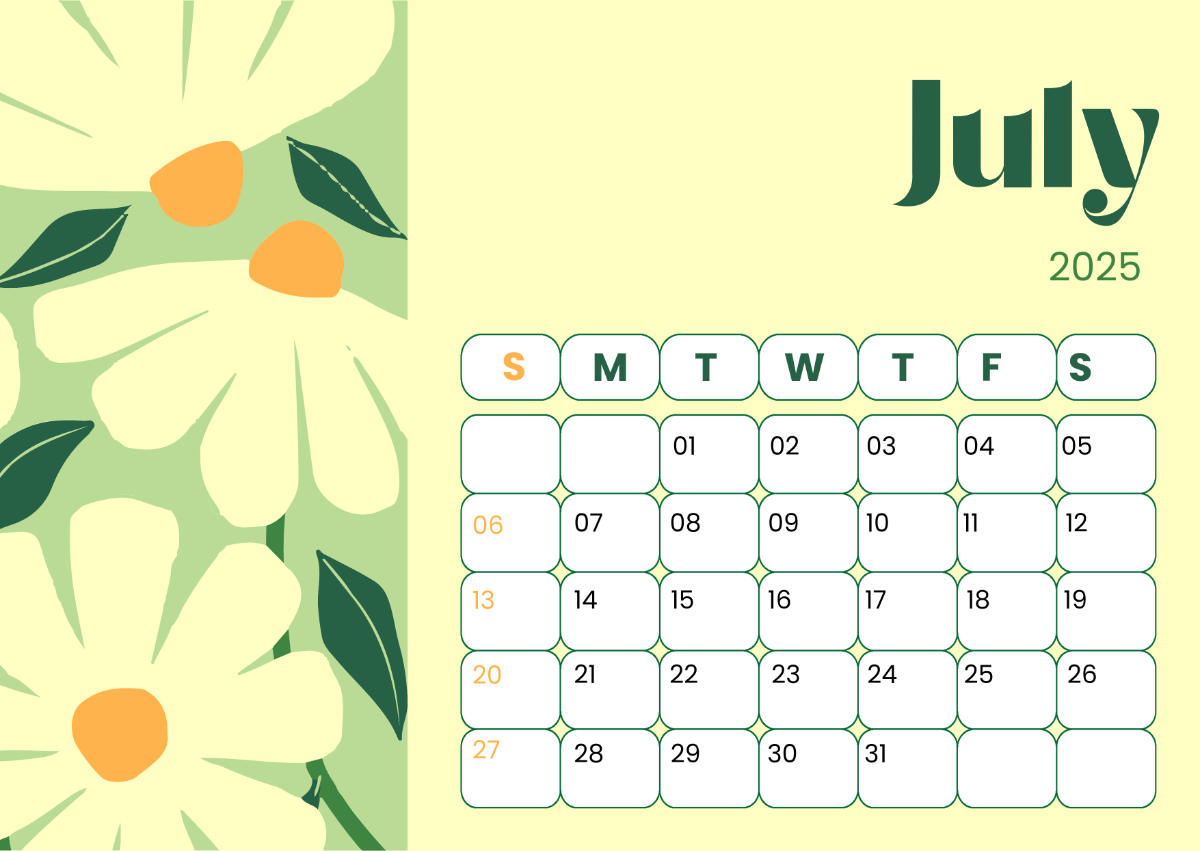 Free July 2025 Calendar Printable