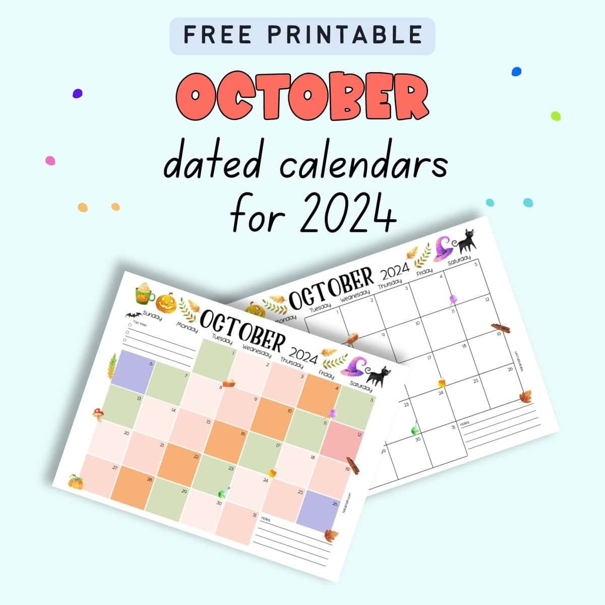 October Free Printable Kids Calendar