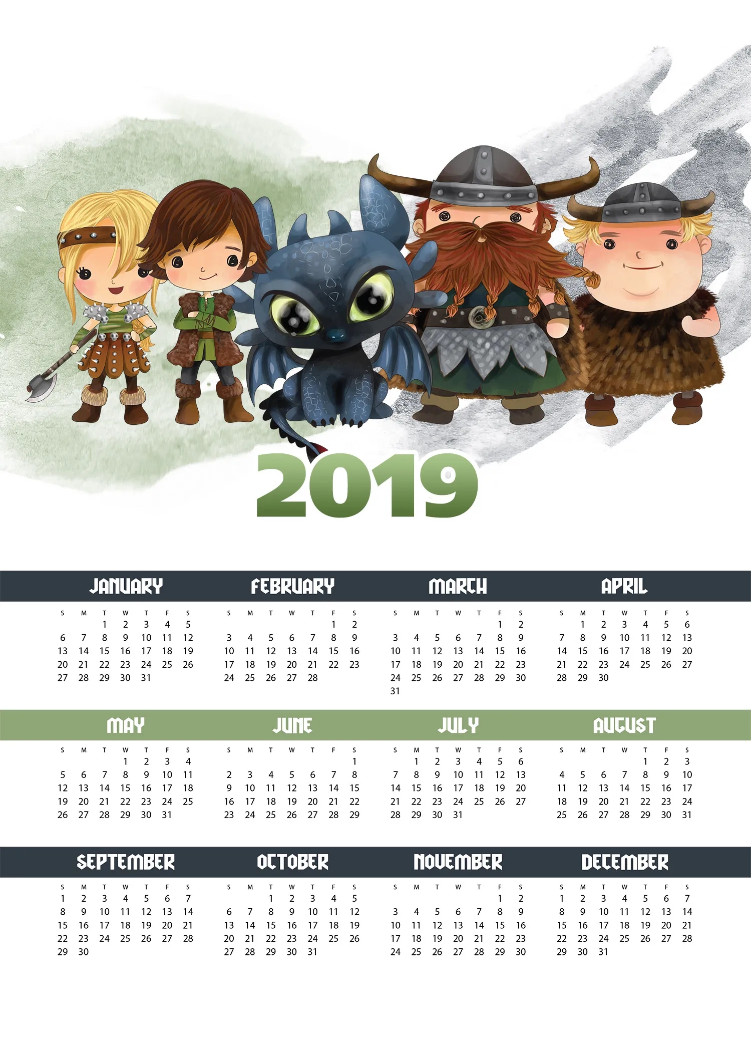 Printable Calendar With Dragons