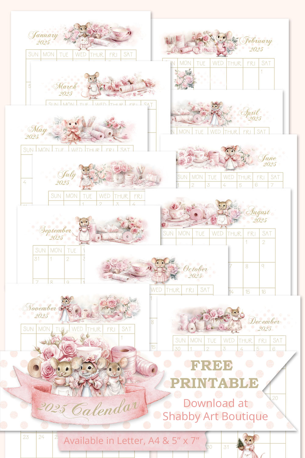 free printable 2025 calendar shabby art boutique