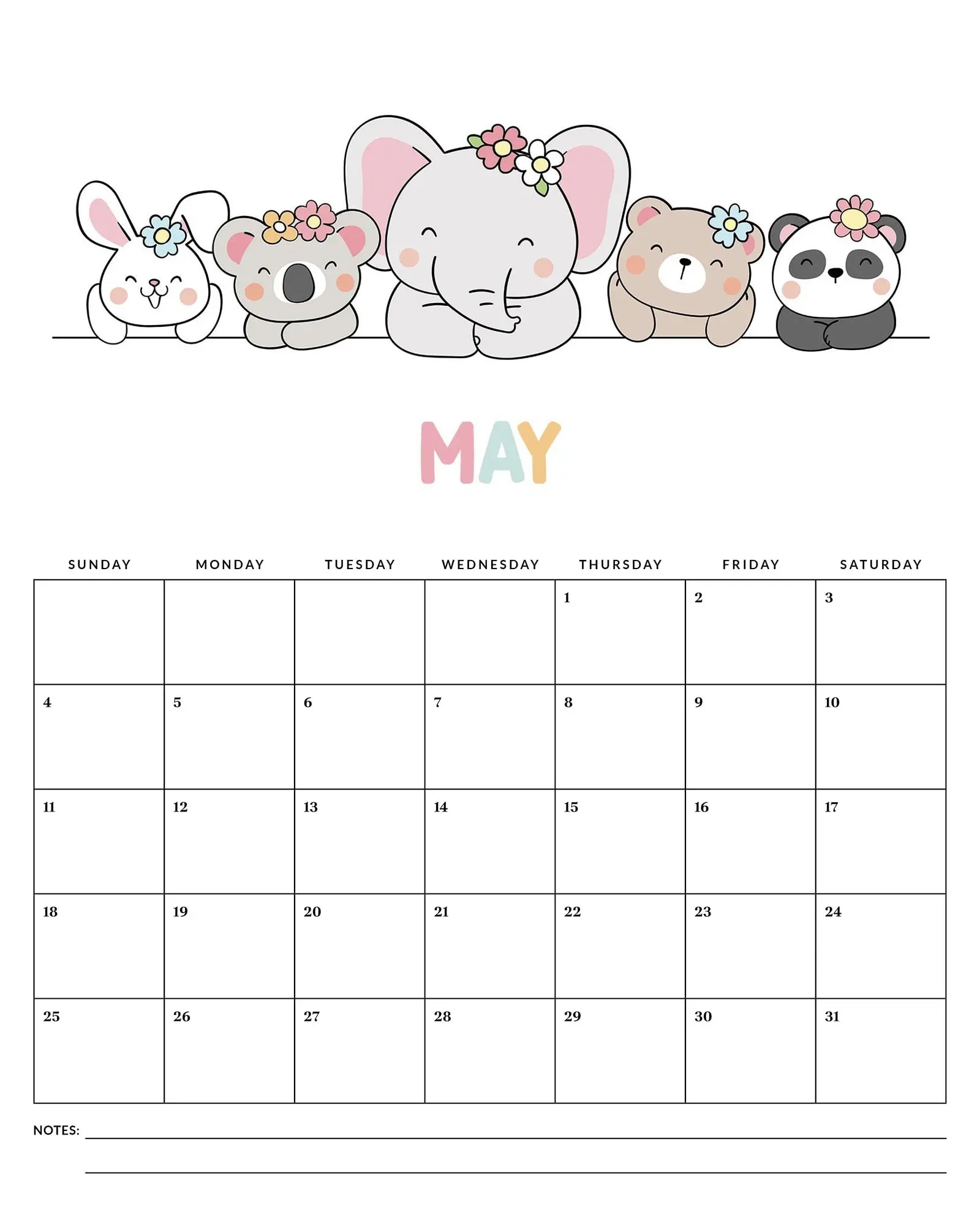 Free Printable 2025 Cute Animals Calendar The Cottage Market