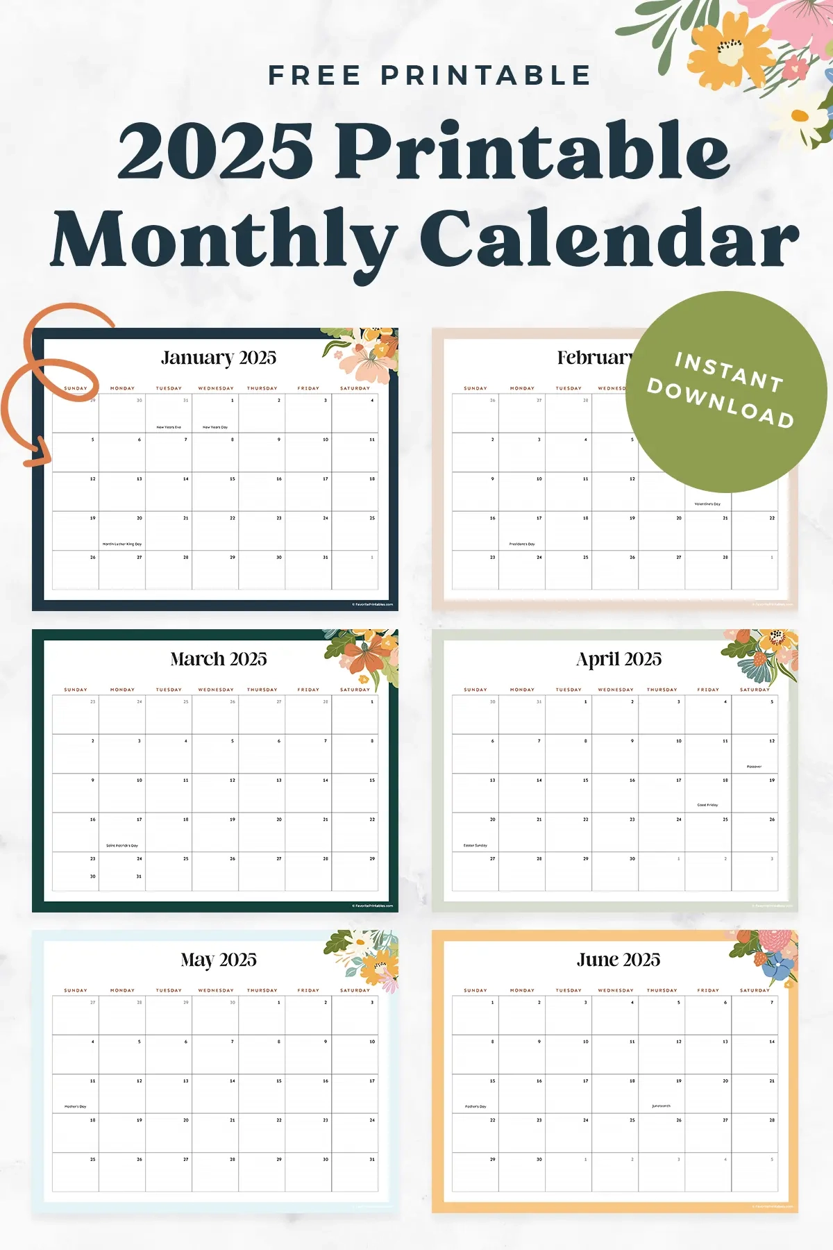 Free Printable 2025 Printable Calendar With Holidays Favorite Printables