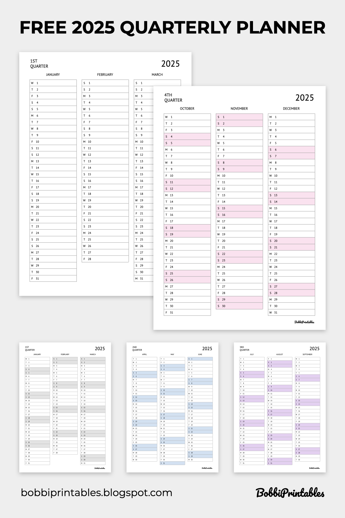 Free Printable 2025 Quarterly Calendar Planner Pages