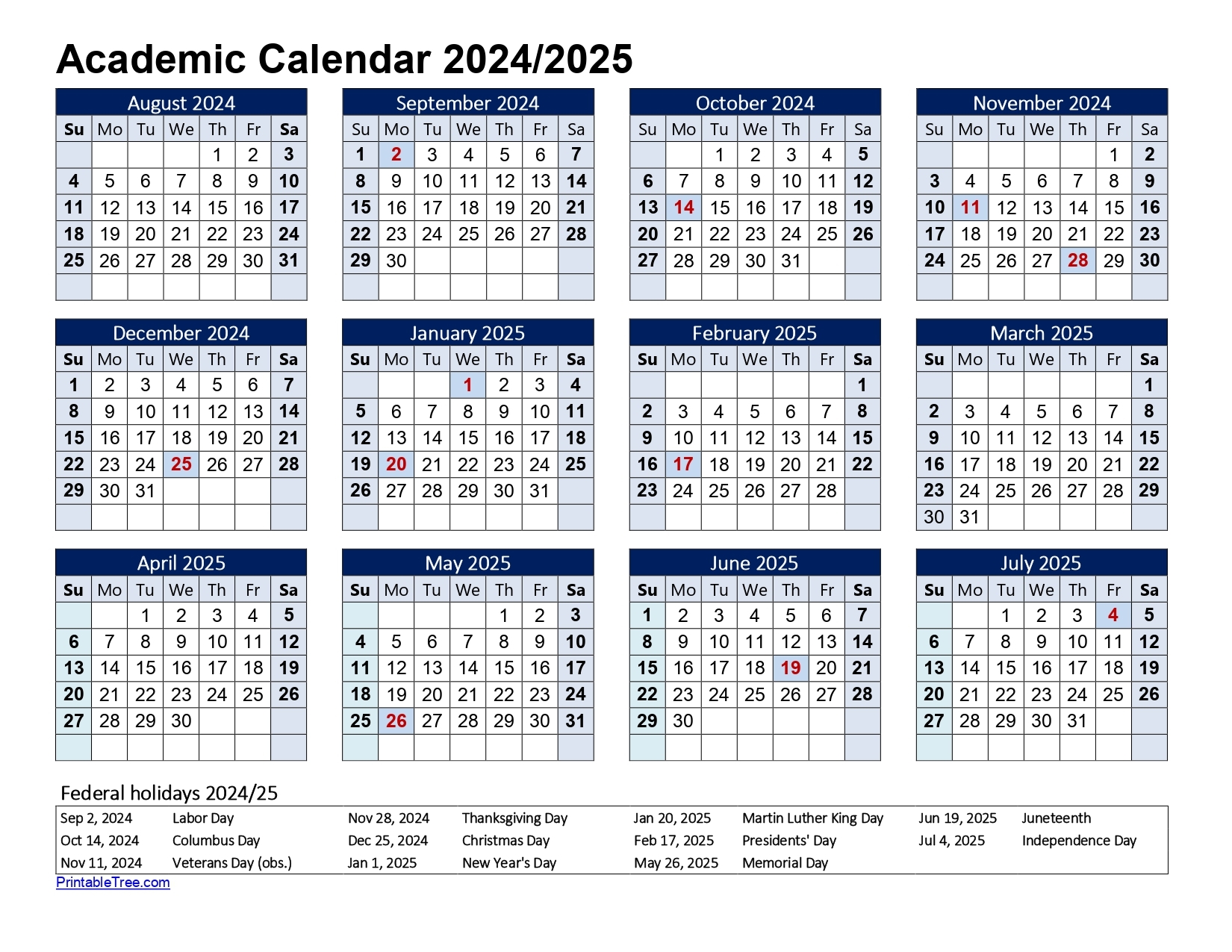 free printable academic calendar 2024 to 2025 templates printable tree