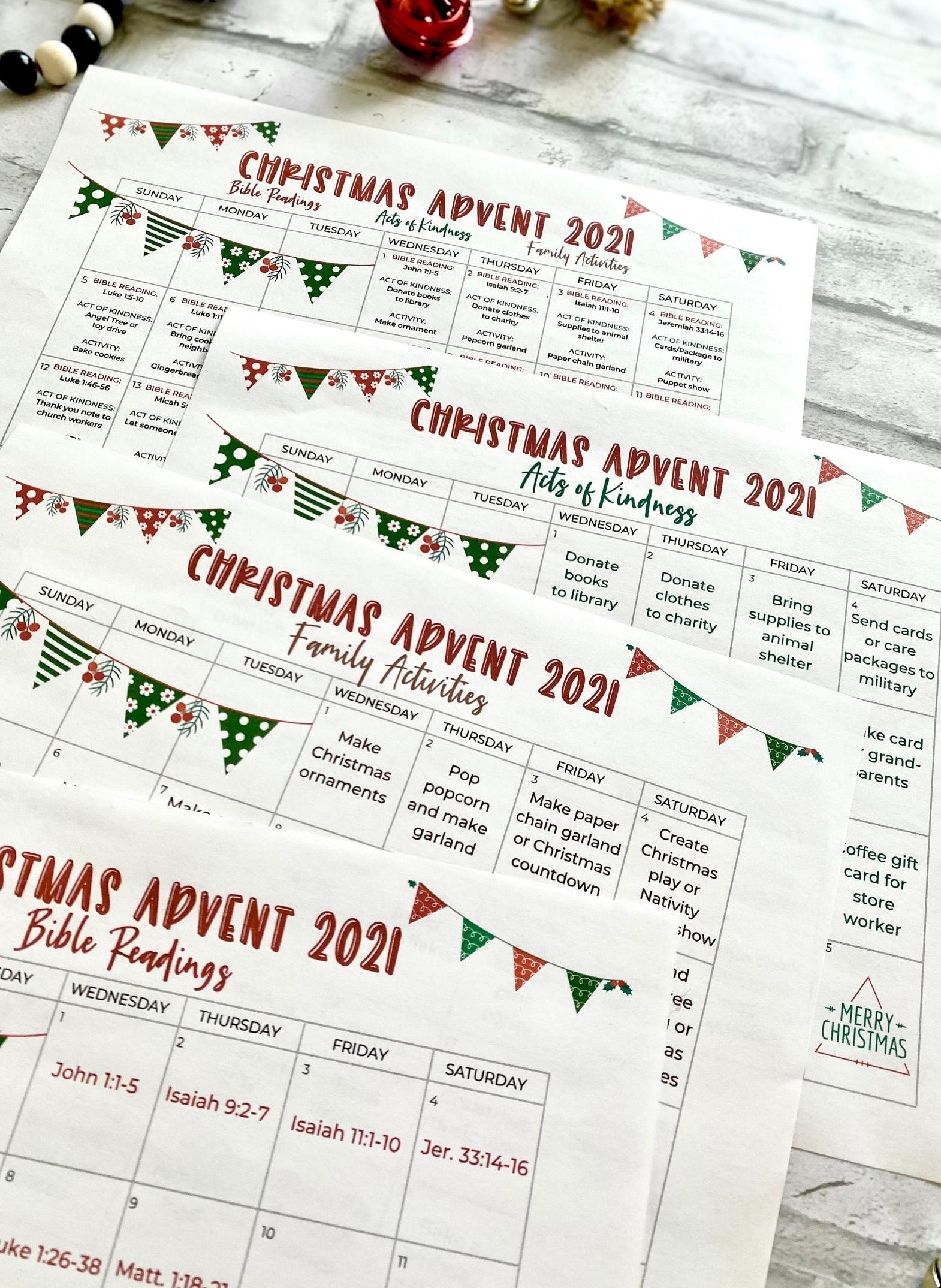 Free Printable Advent Calendars Numbers 72 Filler Activity Cards