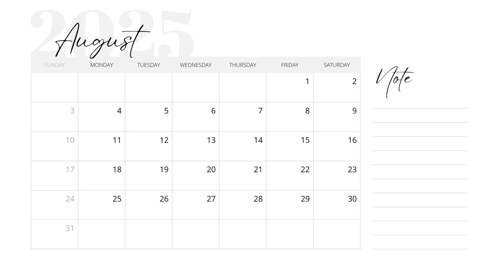 Vertex Printable Calendar