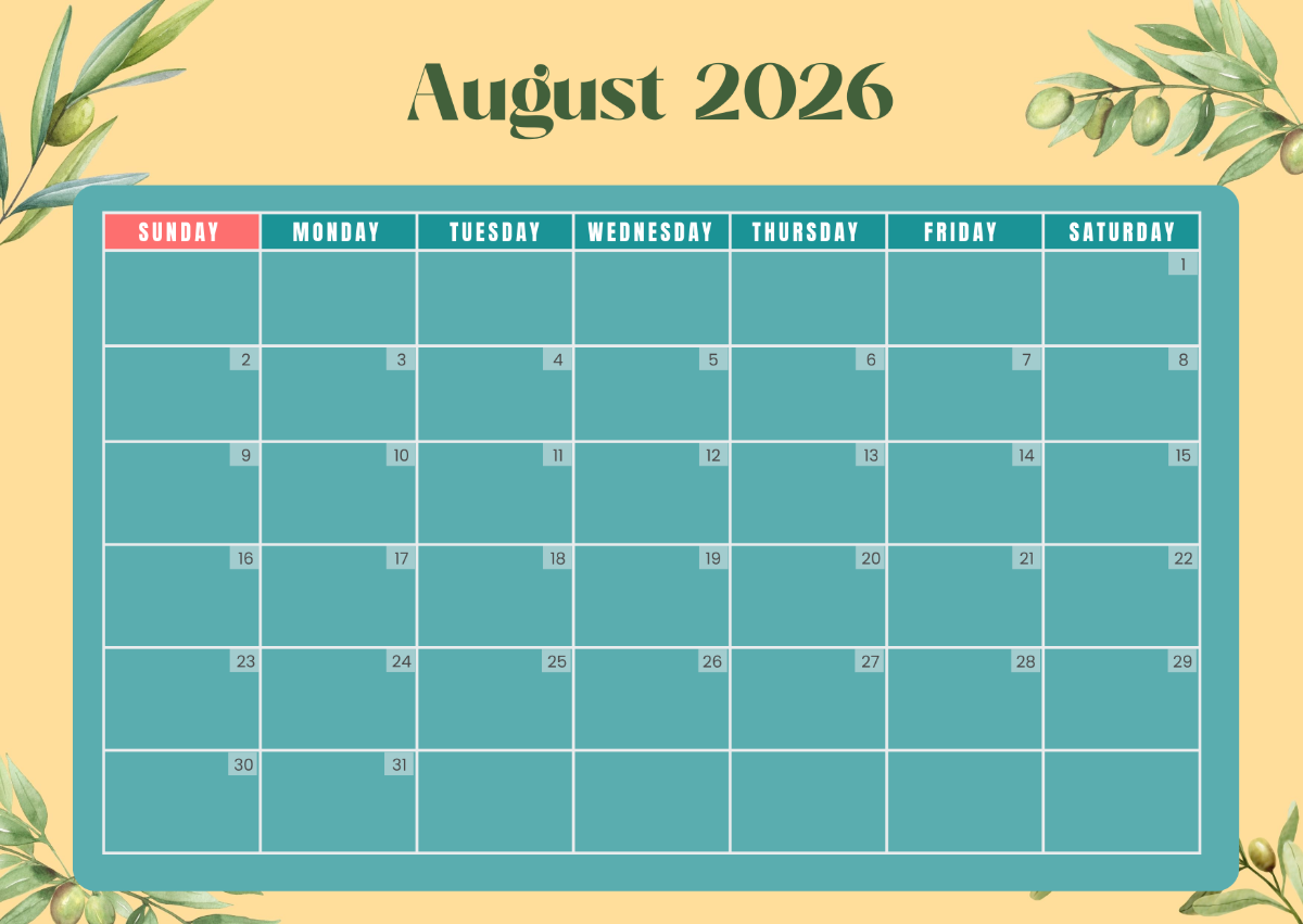August 2026 Calendar With Lines Printable