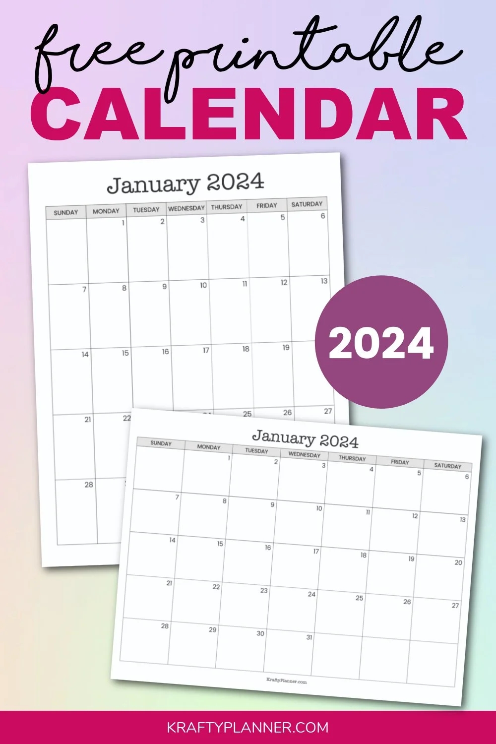 Free Printable Black And White 2024 Calendar Krafty Planner