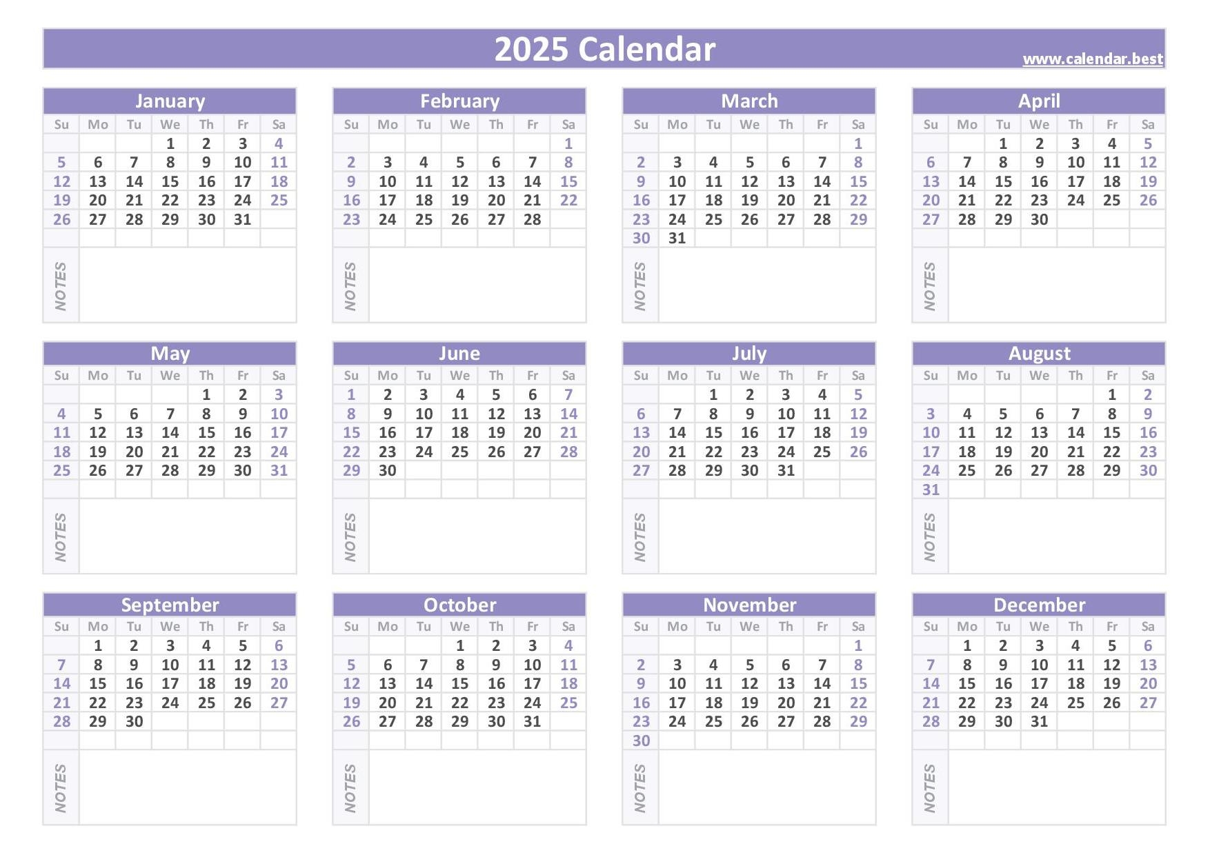 Printable 2025 Calendar Withh