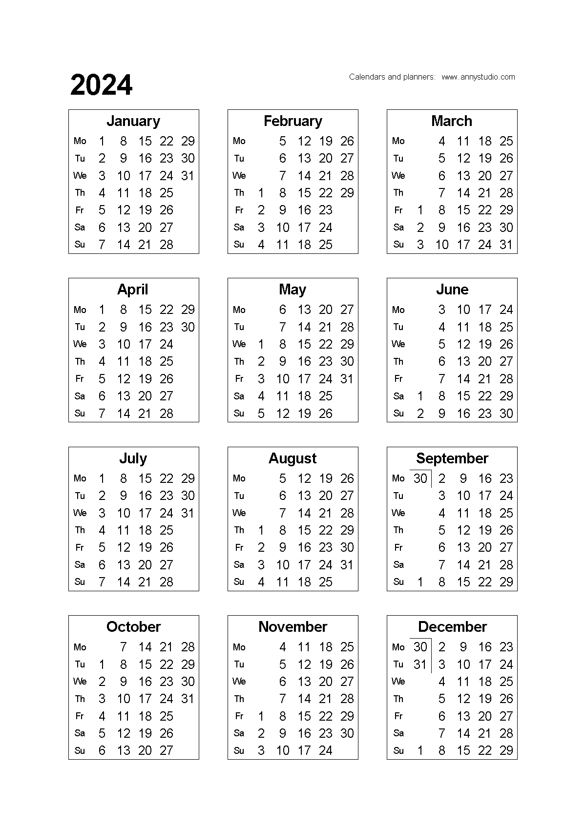 free printable calendars and planners for 2024 and past years