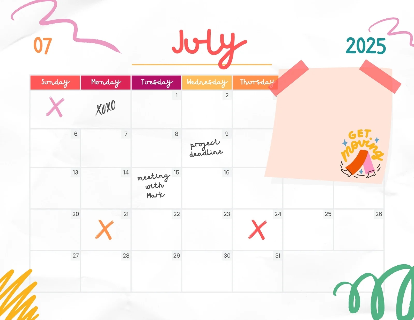 Free Printable Custom July 2025 Calendar Templates Canva