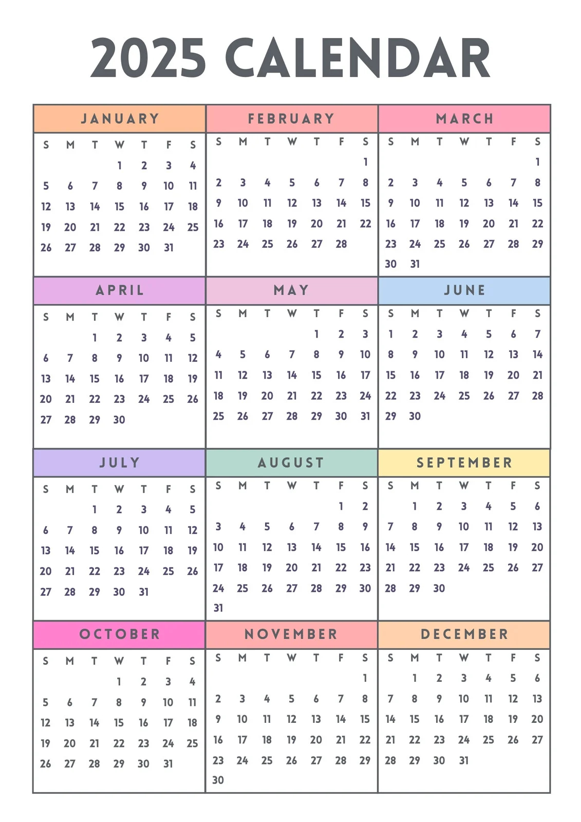 Printable Calendar Of All Months