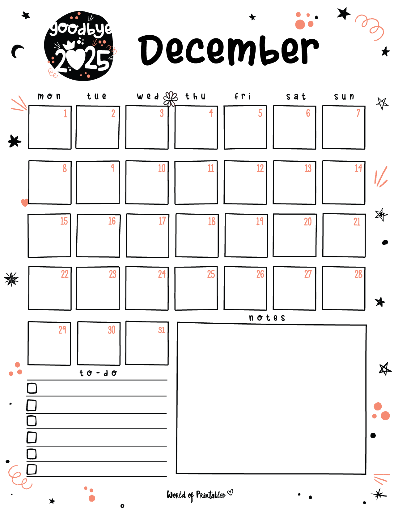 2025 Calendar Printable December 2025 Calendar Printable December