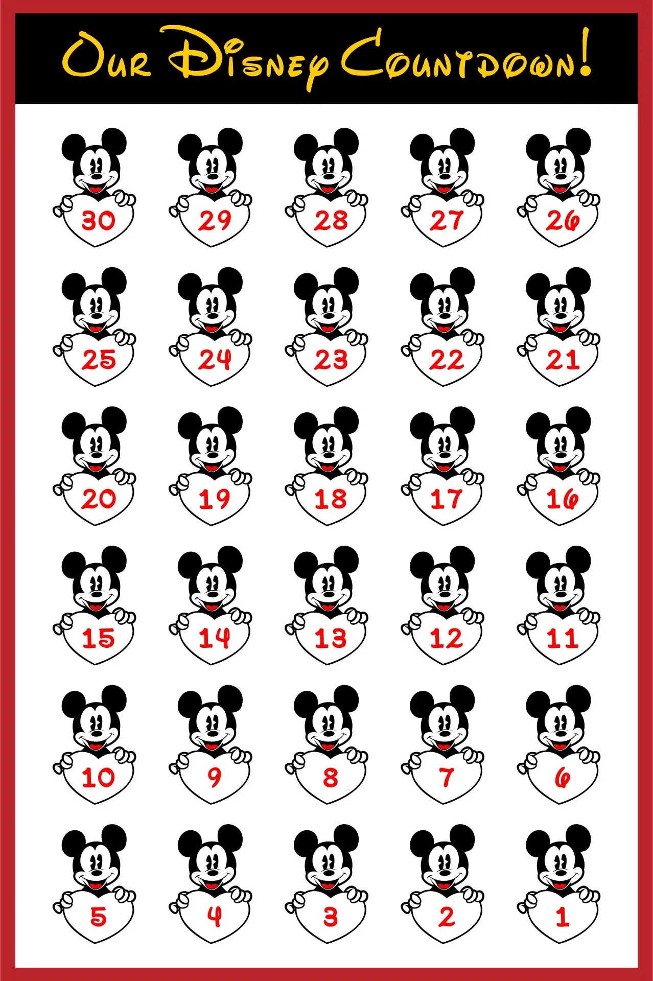 Disney Countdown Calendar Printable