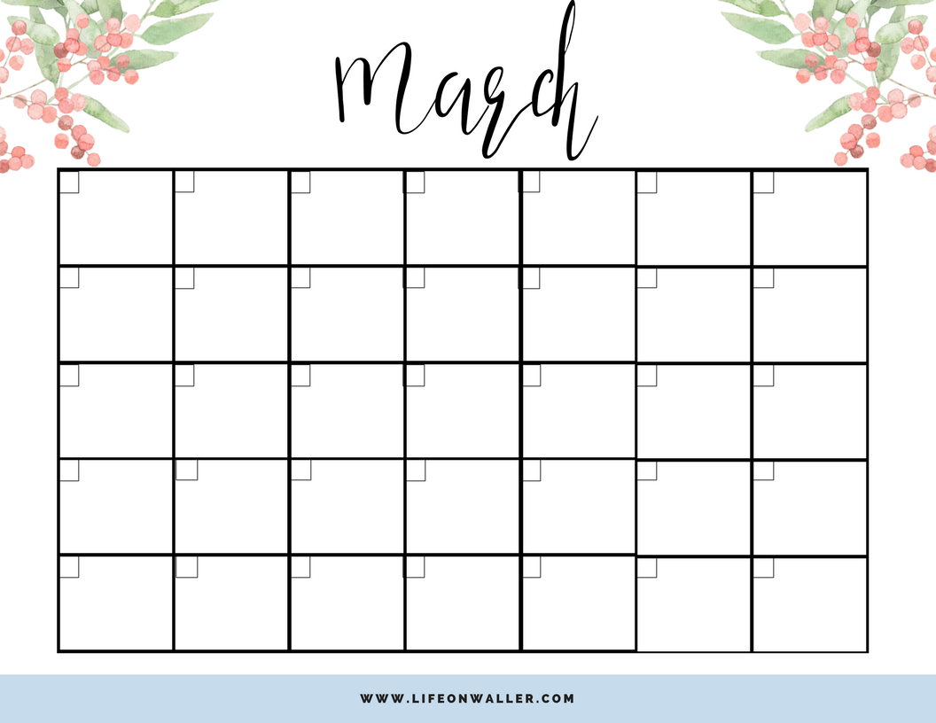 Free Printable Fill in Floral Calendar