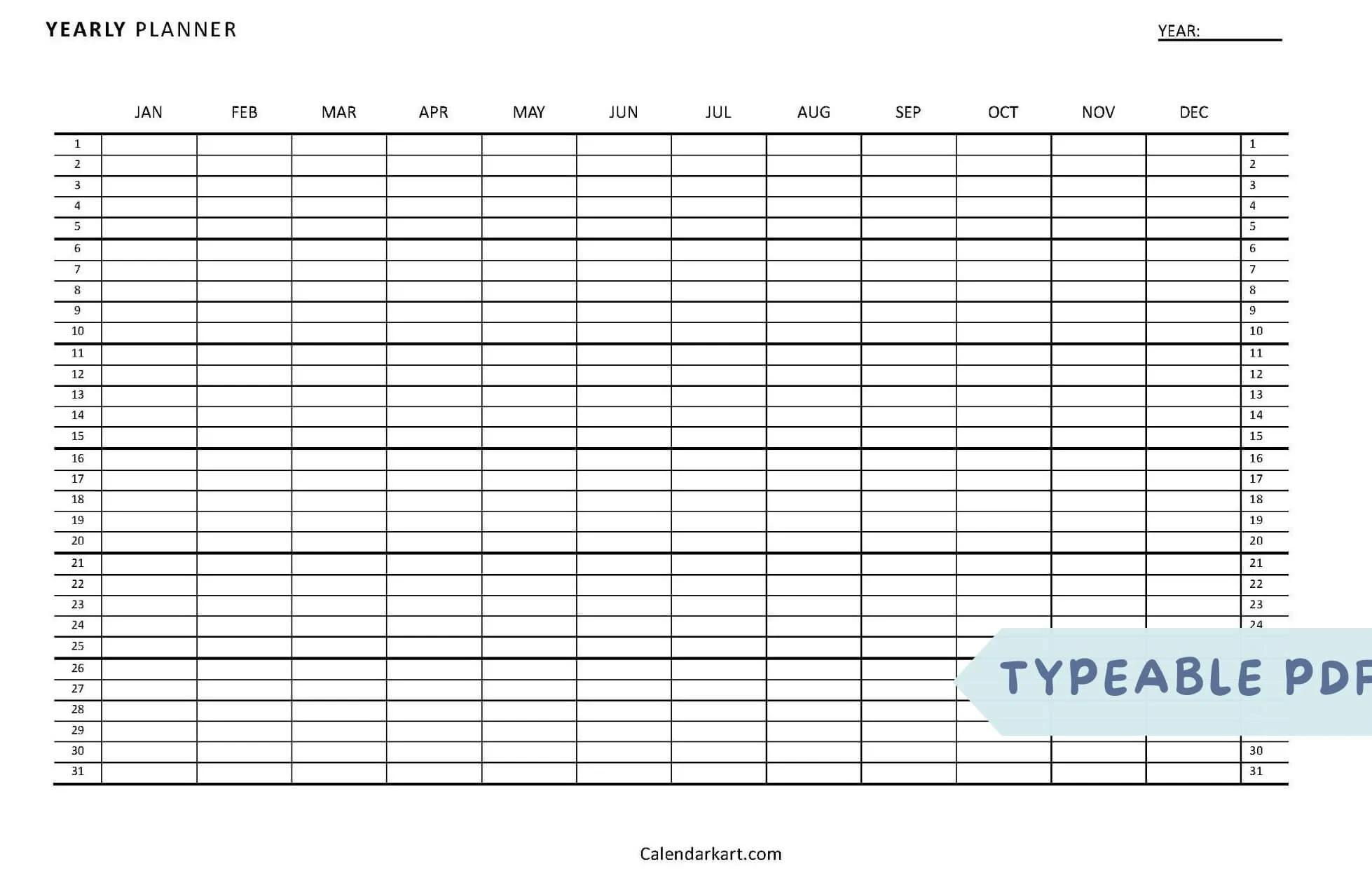 Free Printable Year At A Glance Calendar 2025 CalendarKart