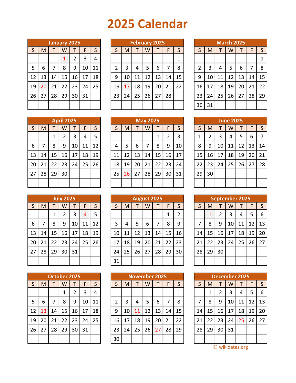Full Page Printable Calendar 2025