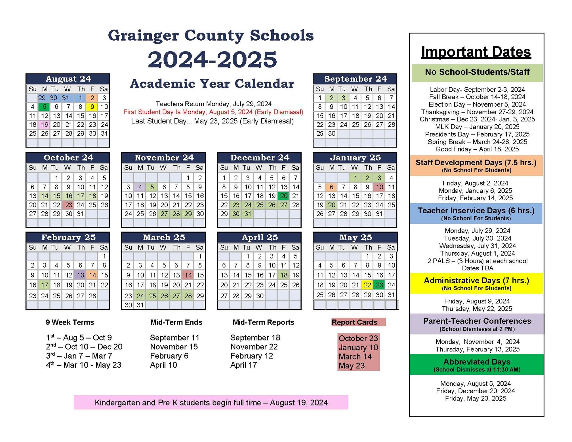 GCS Calendar Grainger County School District
