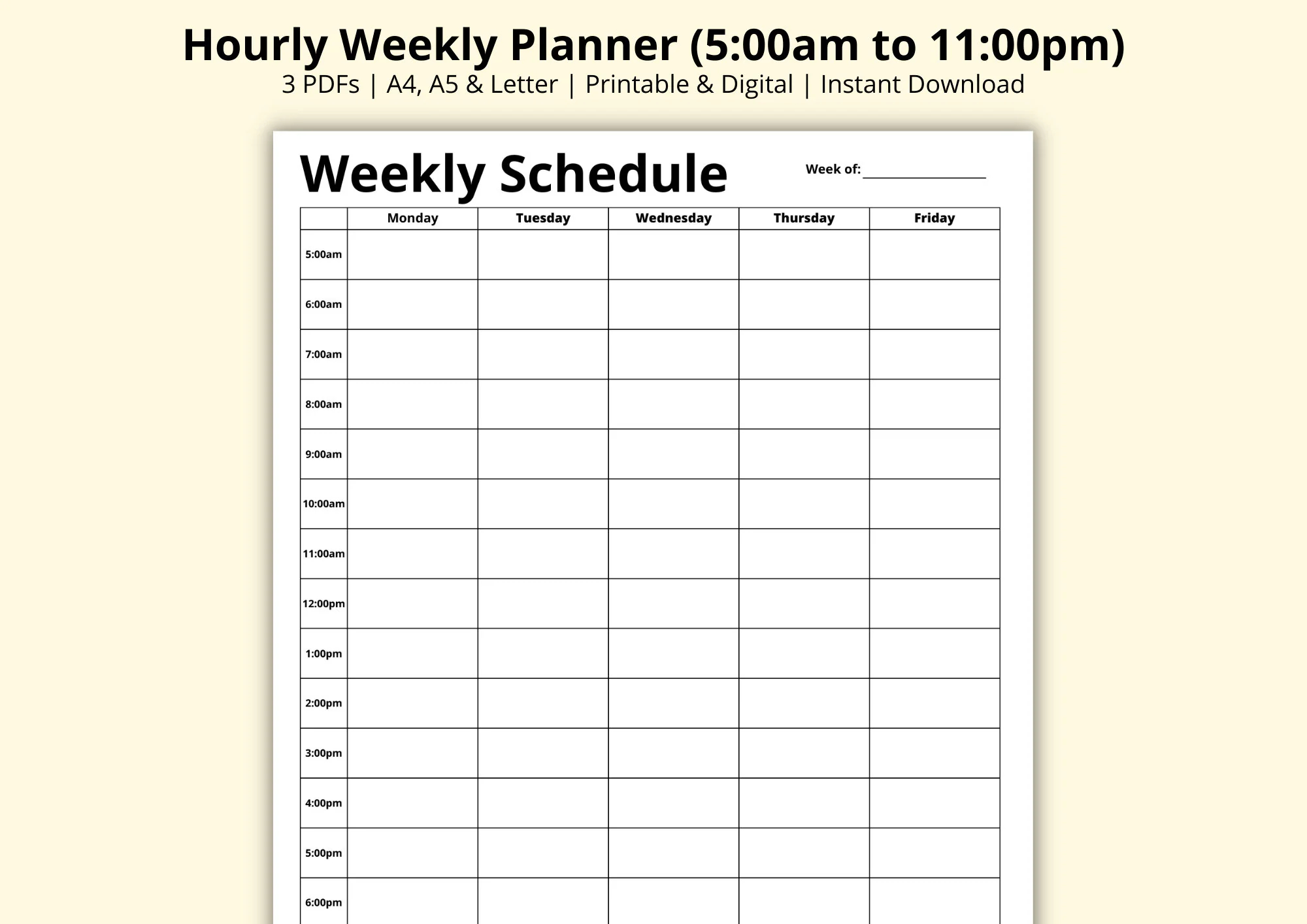 5-Day Week Calendar Printable Free
