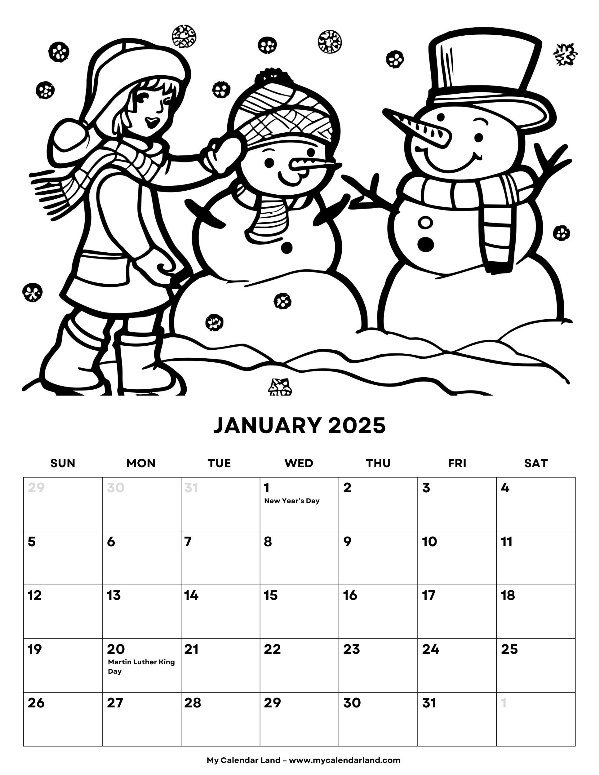 January 2025 Calendar My Calendar Land