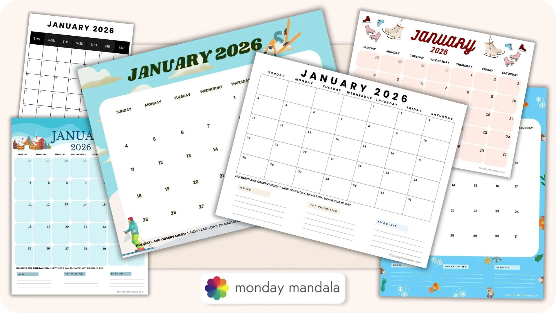 Jan 2026 Calendar Printable Free