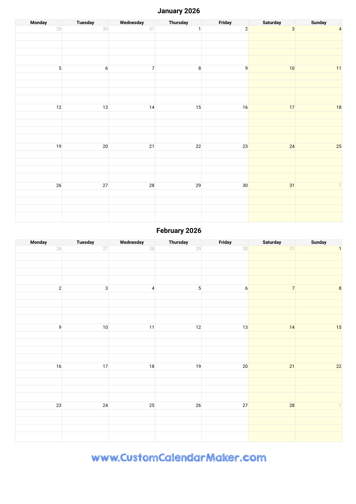 February 2026 Calendar Printable