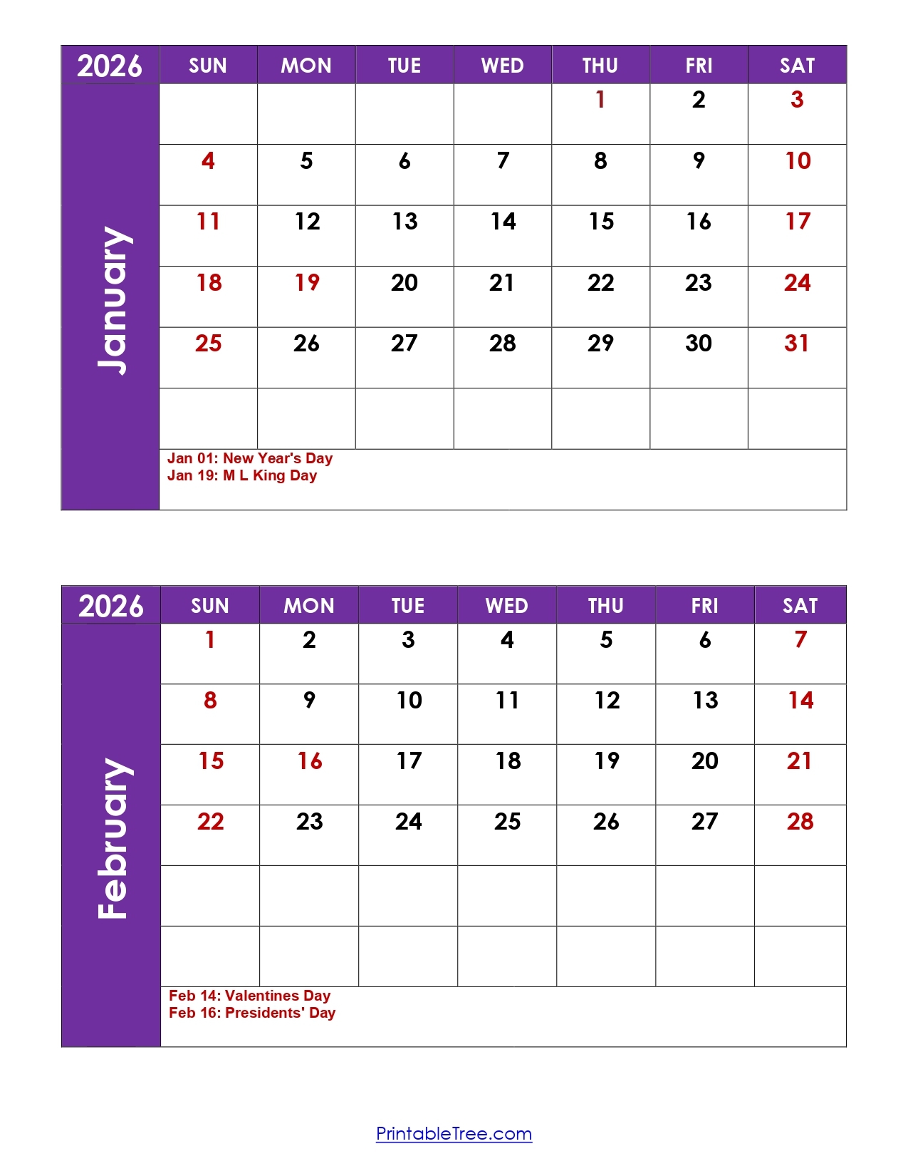 January 2026 Calendar Printable Pdf