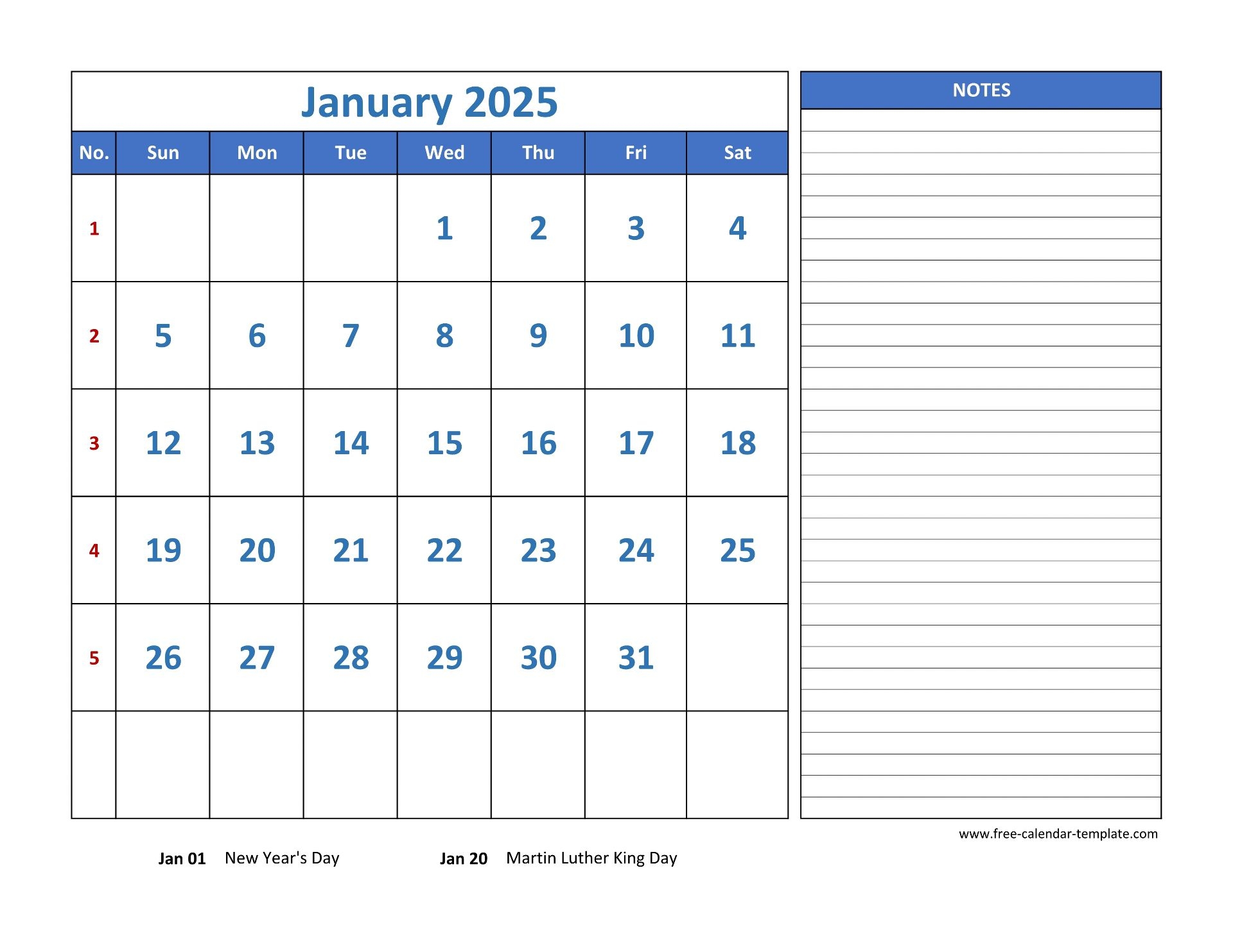 January 25 Calendar Printable