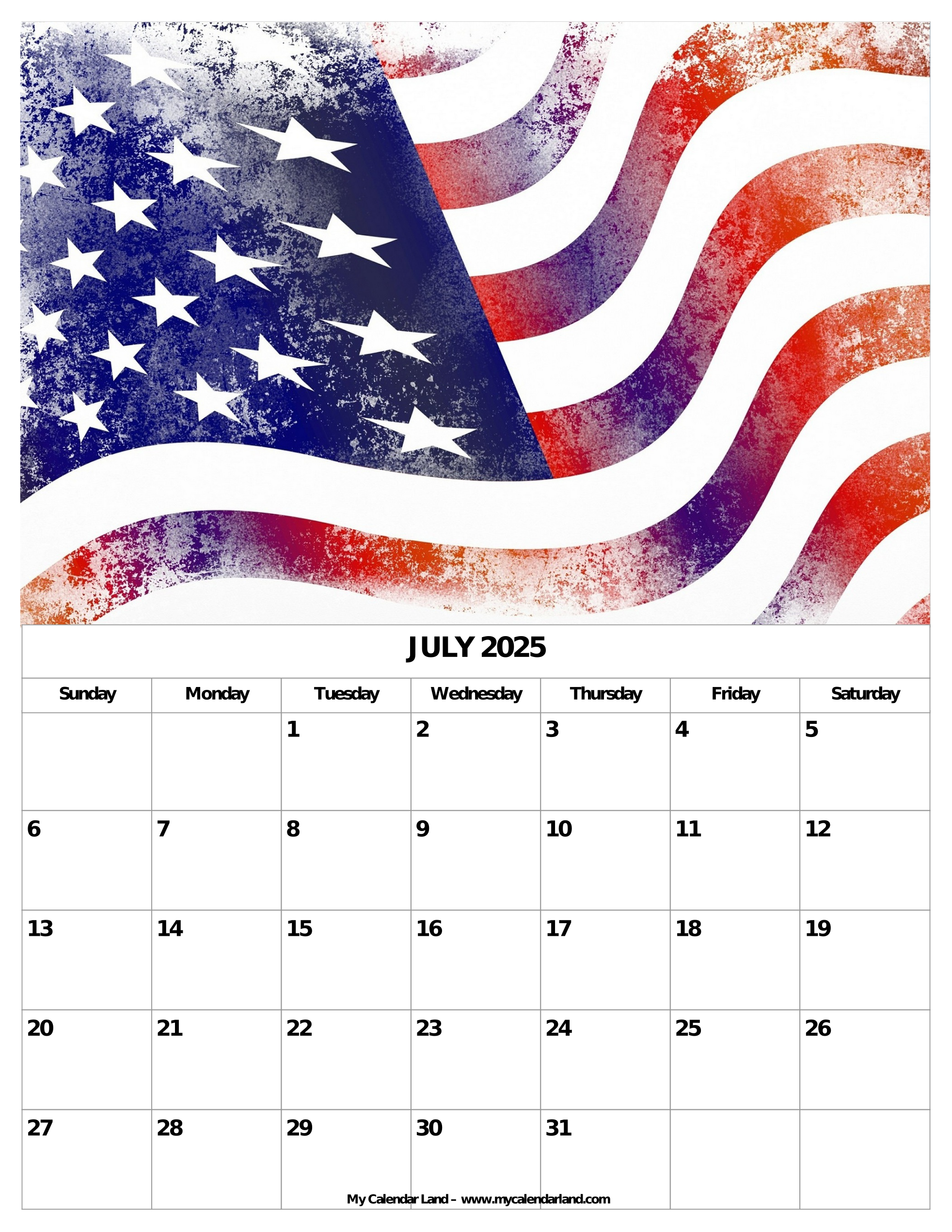 July 2025 July 2025 Printable Calendar