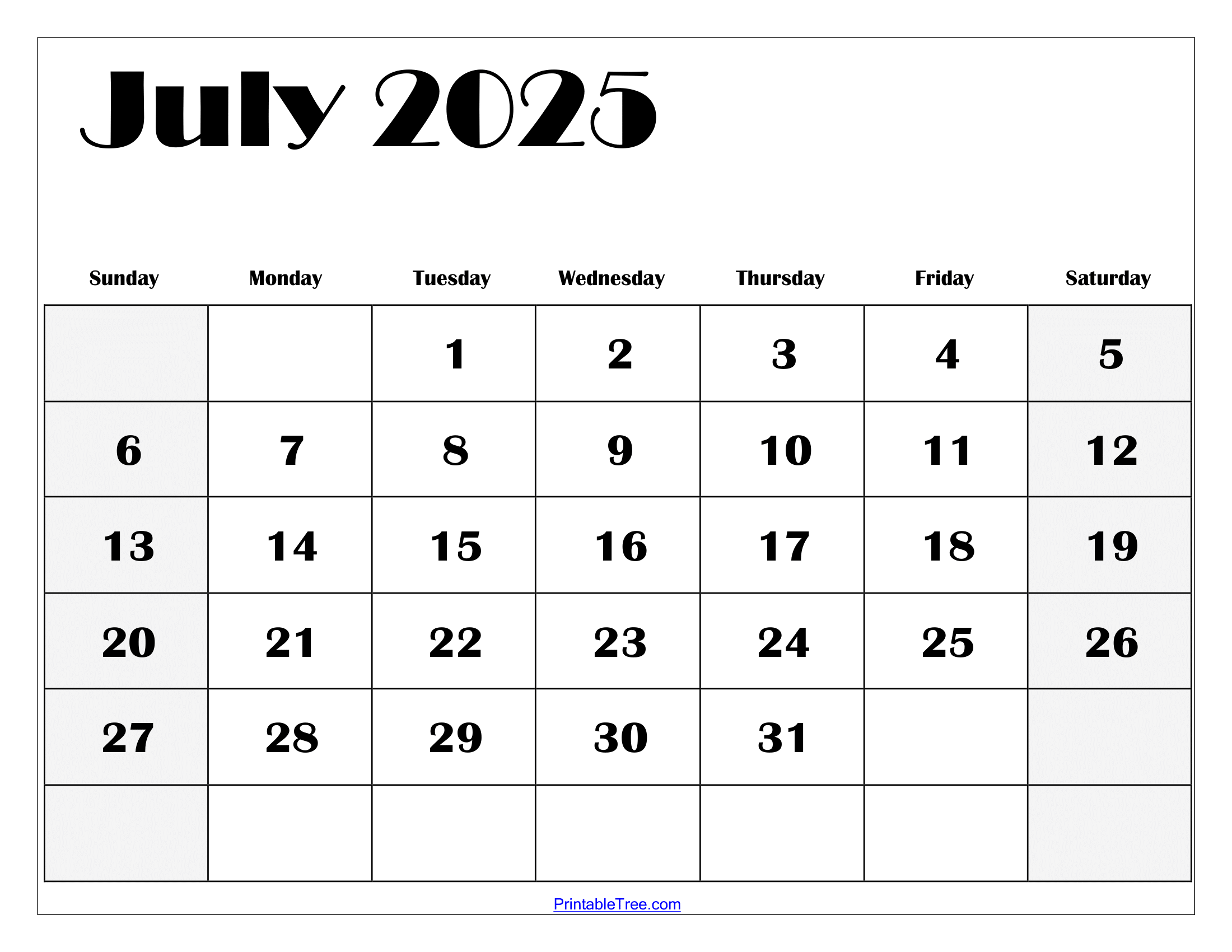 Free Printable Calendar July 2025 To June 2026
