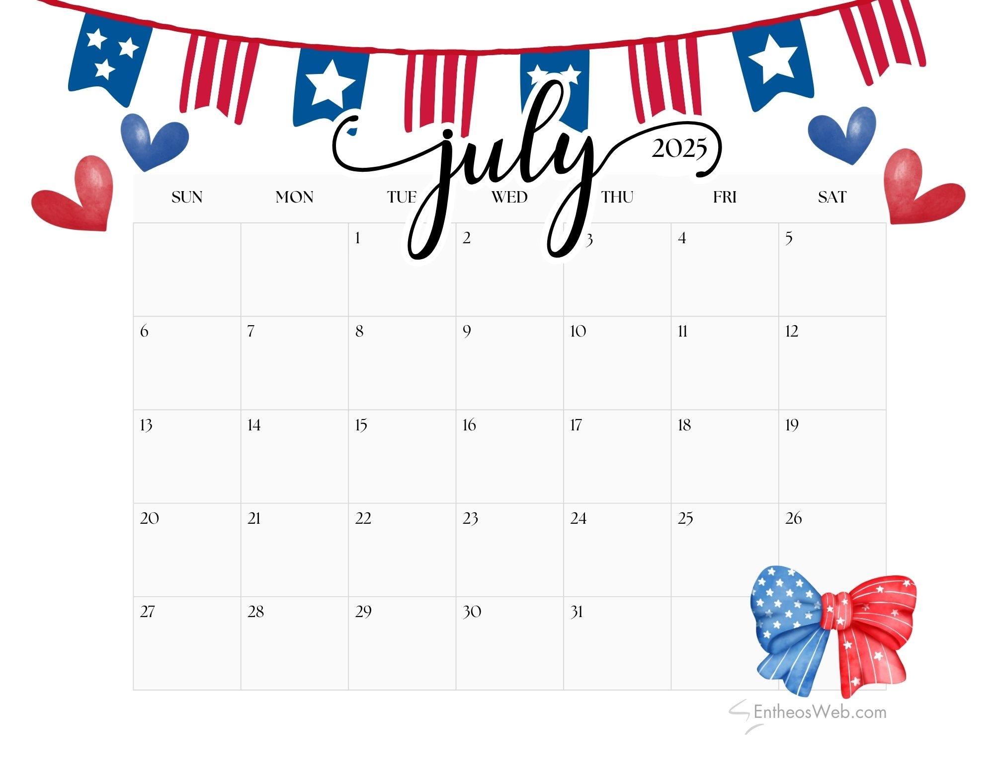 2025 Free July Printable Calendar