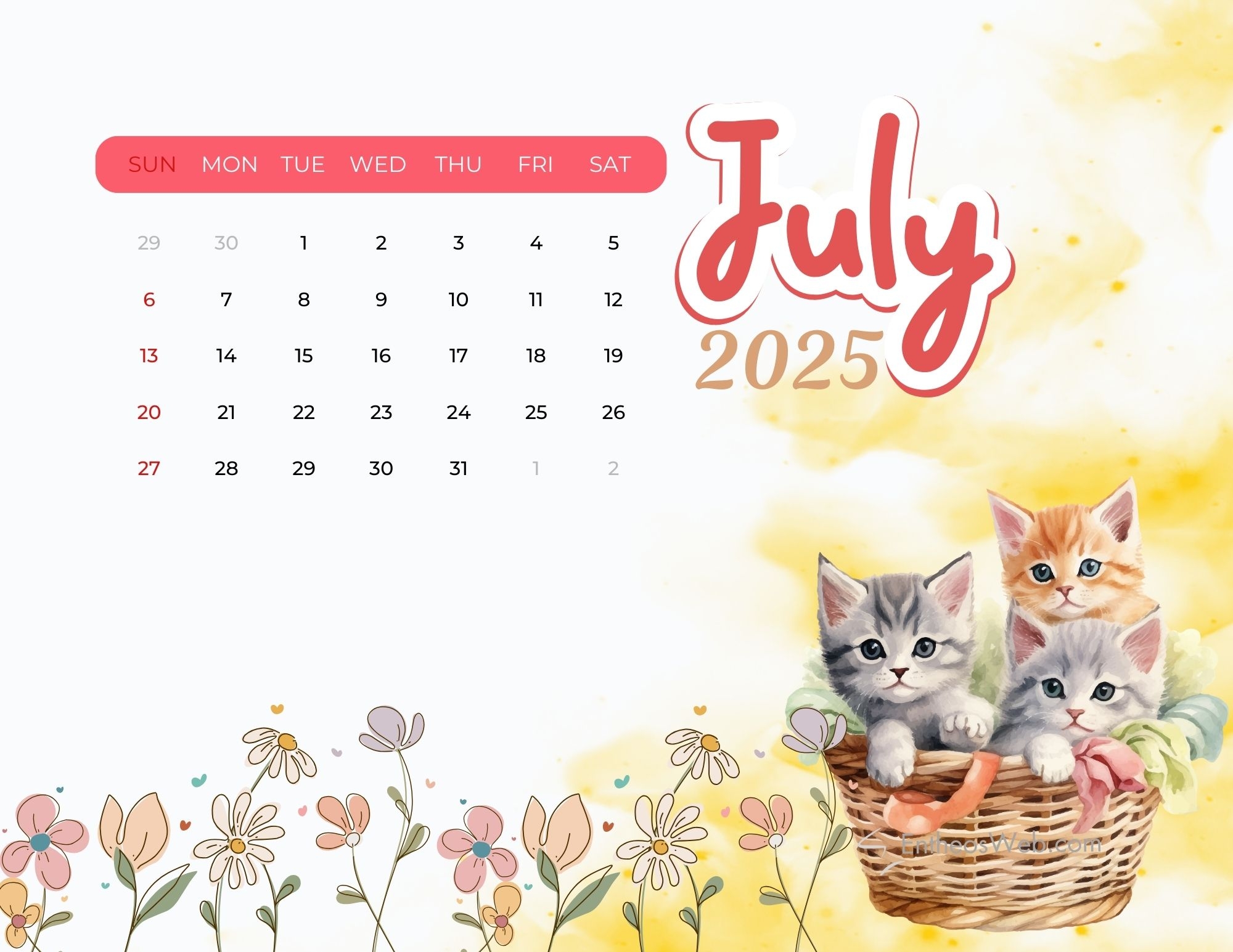 Free Printable Kitten Calendars 2025