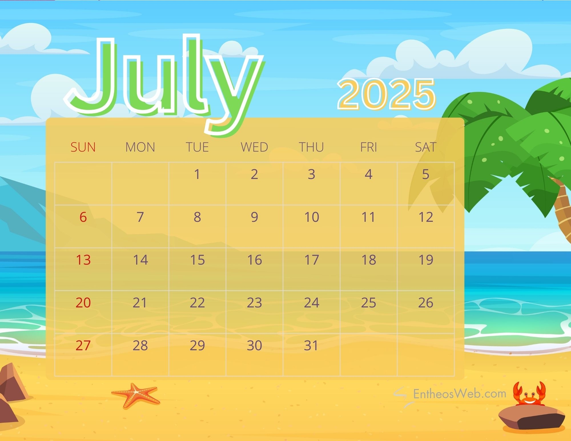 2025 Printable Calendar July