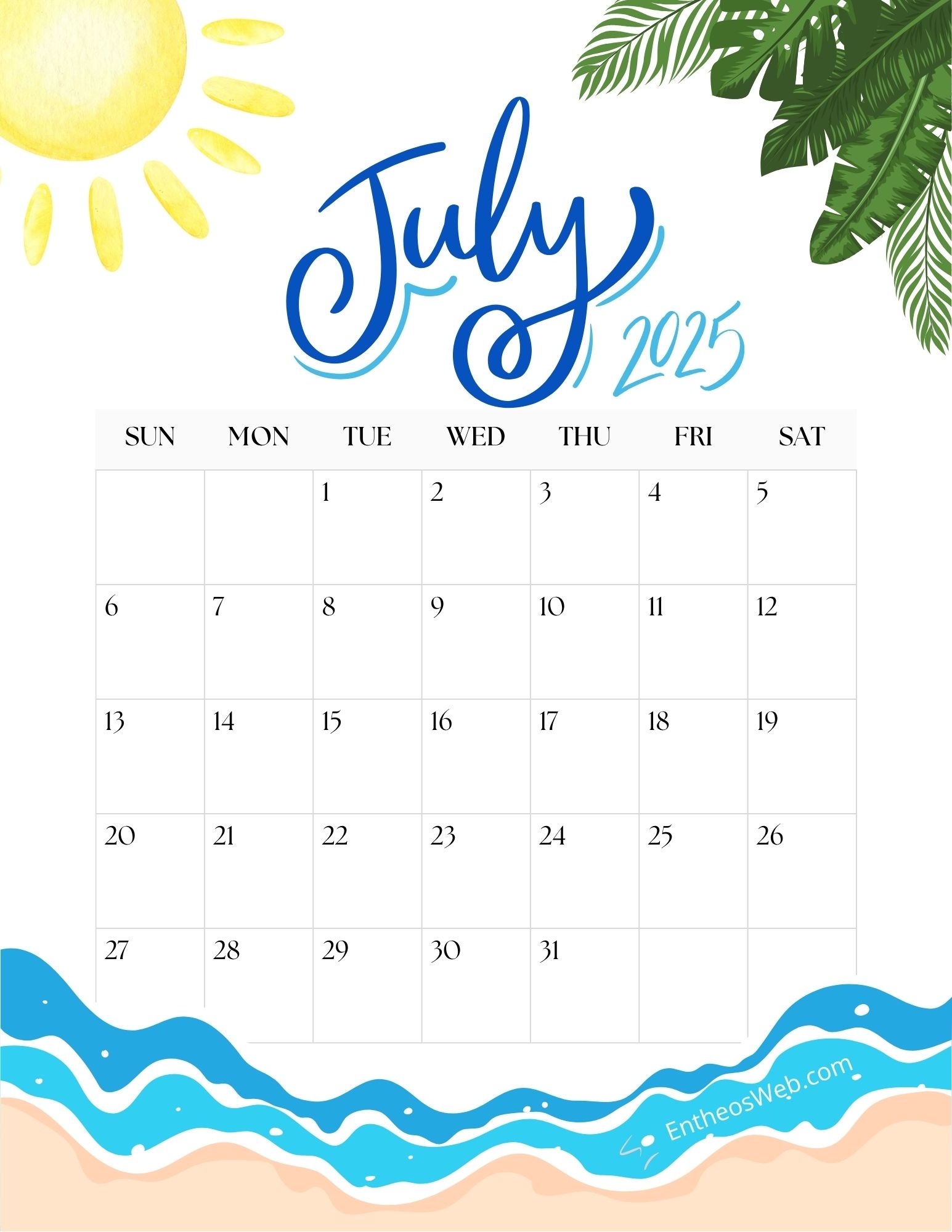 July 2025 Calendar Printables EntheosWeb