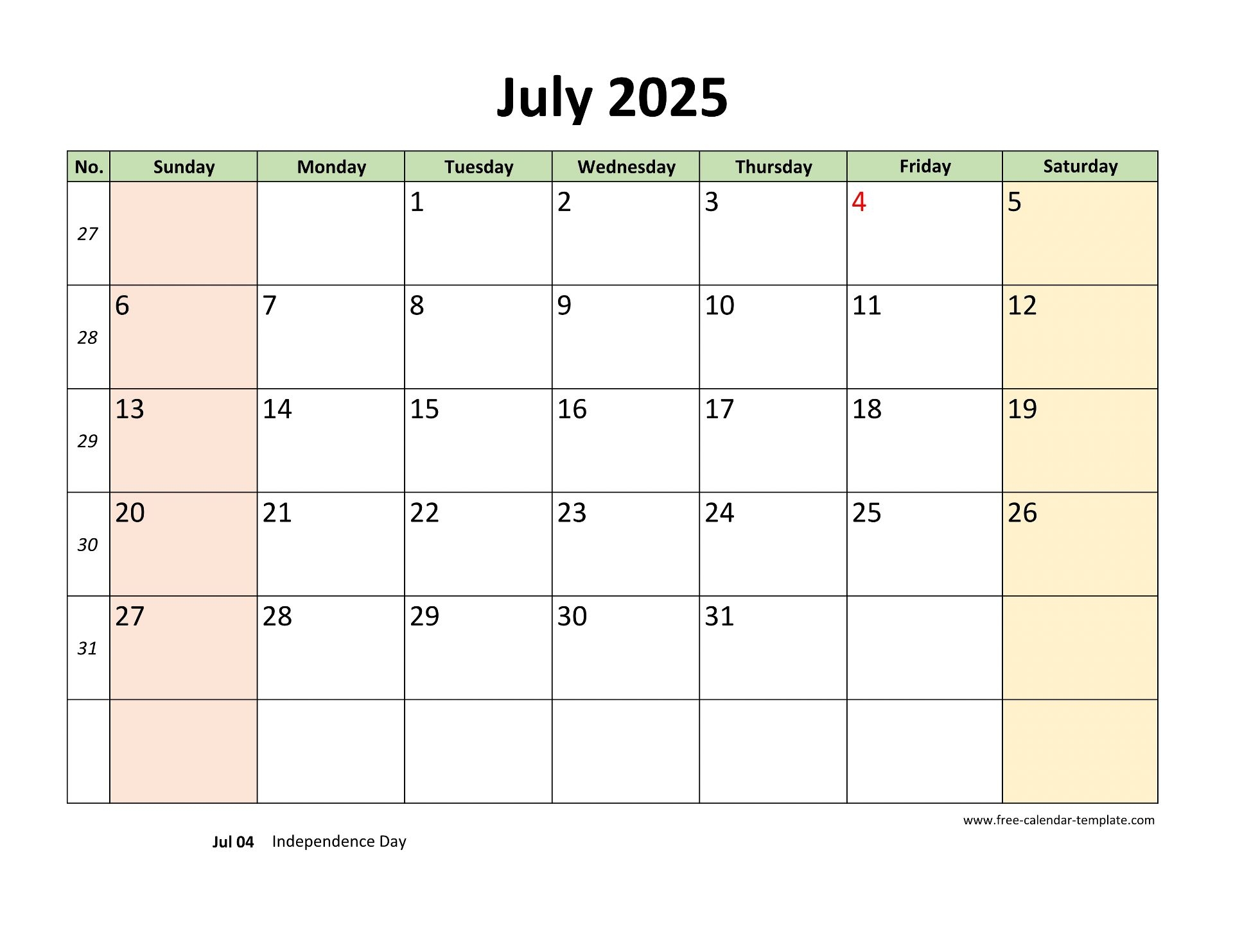 July 2025 Free Calendar Tempplate Free calendar template